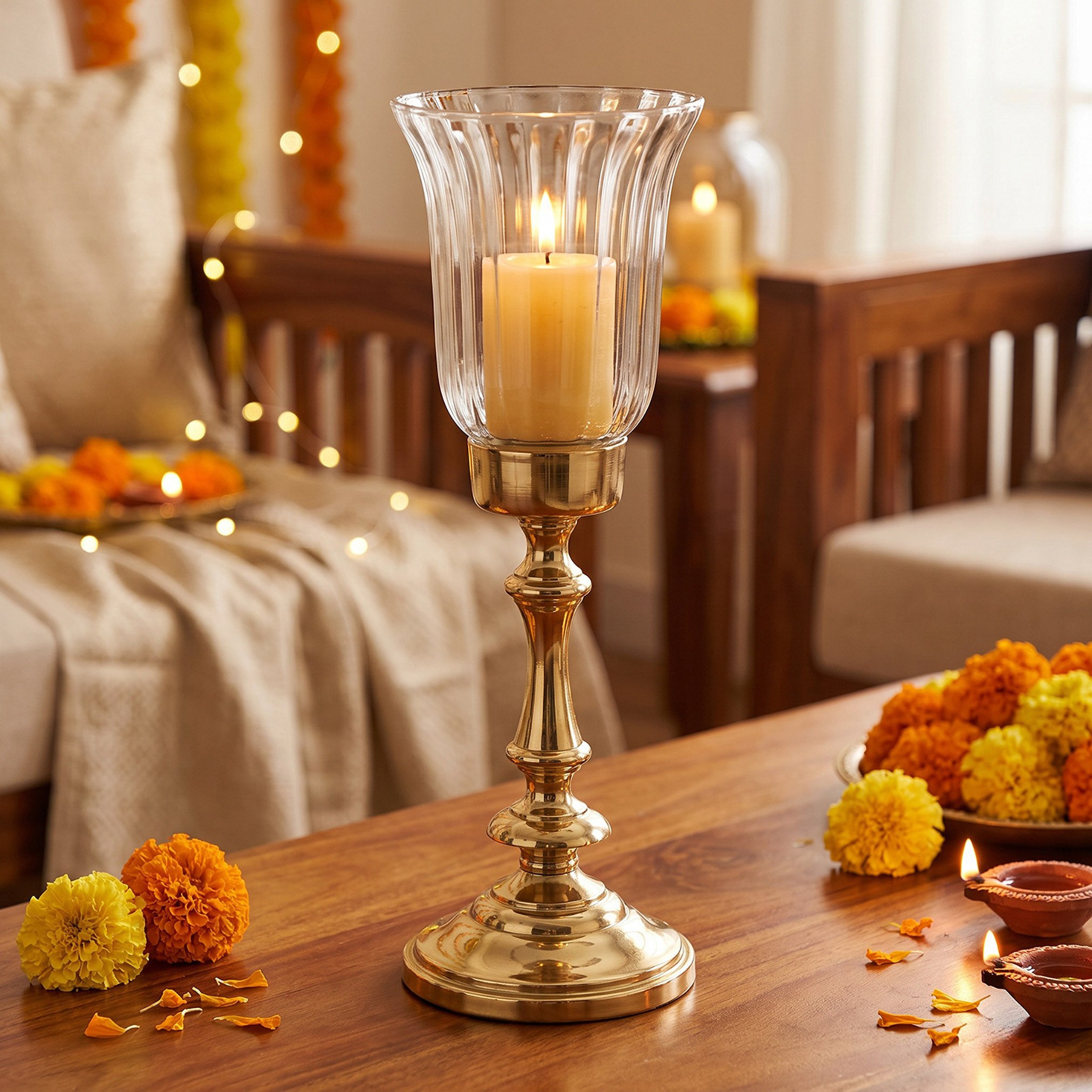 Arunya Glass Candleholder - 12x34 cm-hbxdiningroom-decorandaccessories-candleholders-image-1