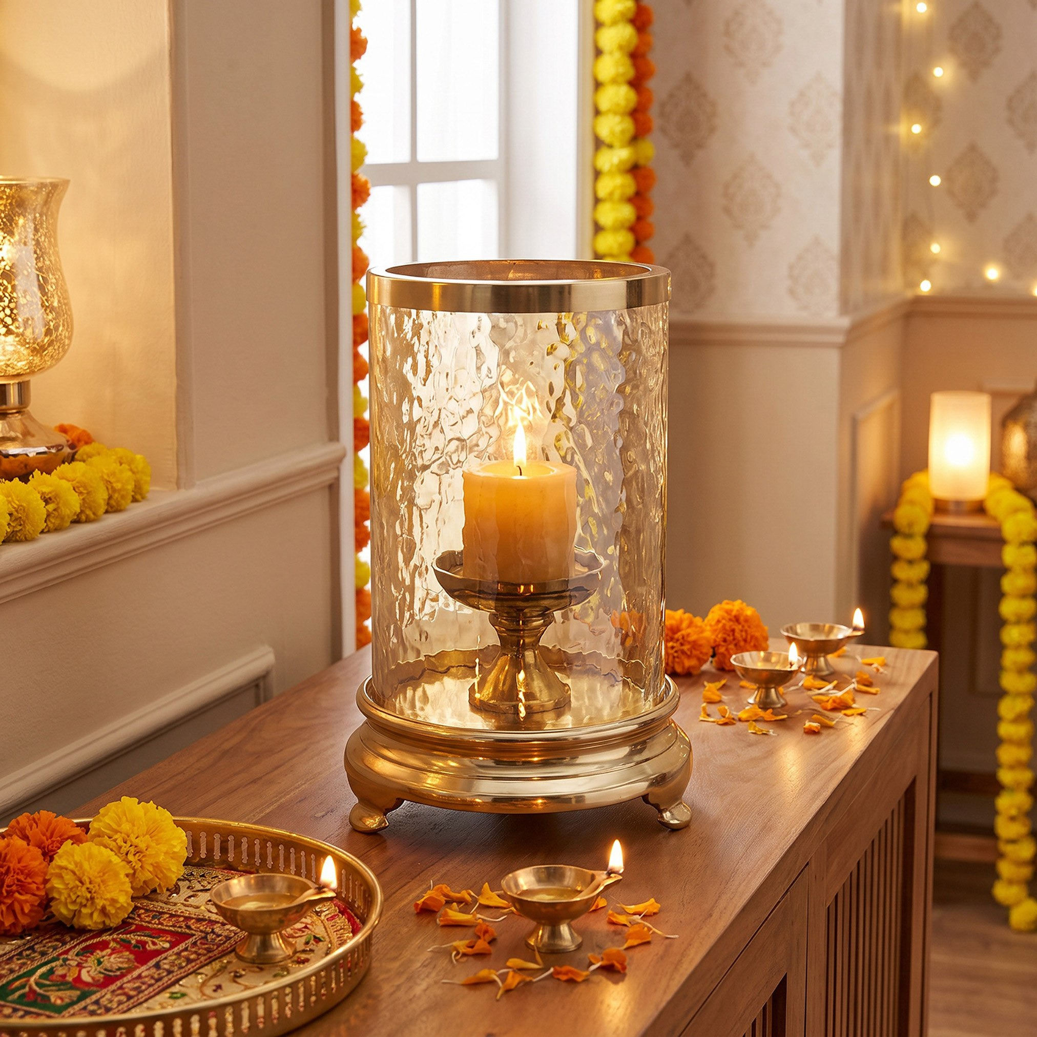 Arunya Large Glass Hurricane Candle Stand - 15x29 cm-hbxdiningroom-decorandaccessories-candleholders-image-1