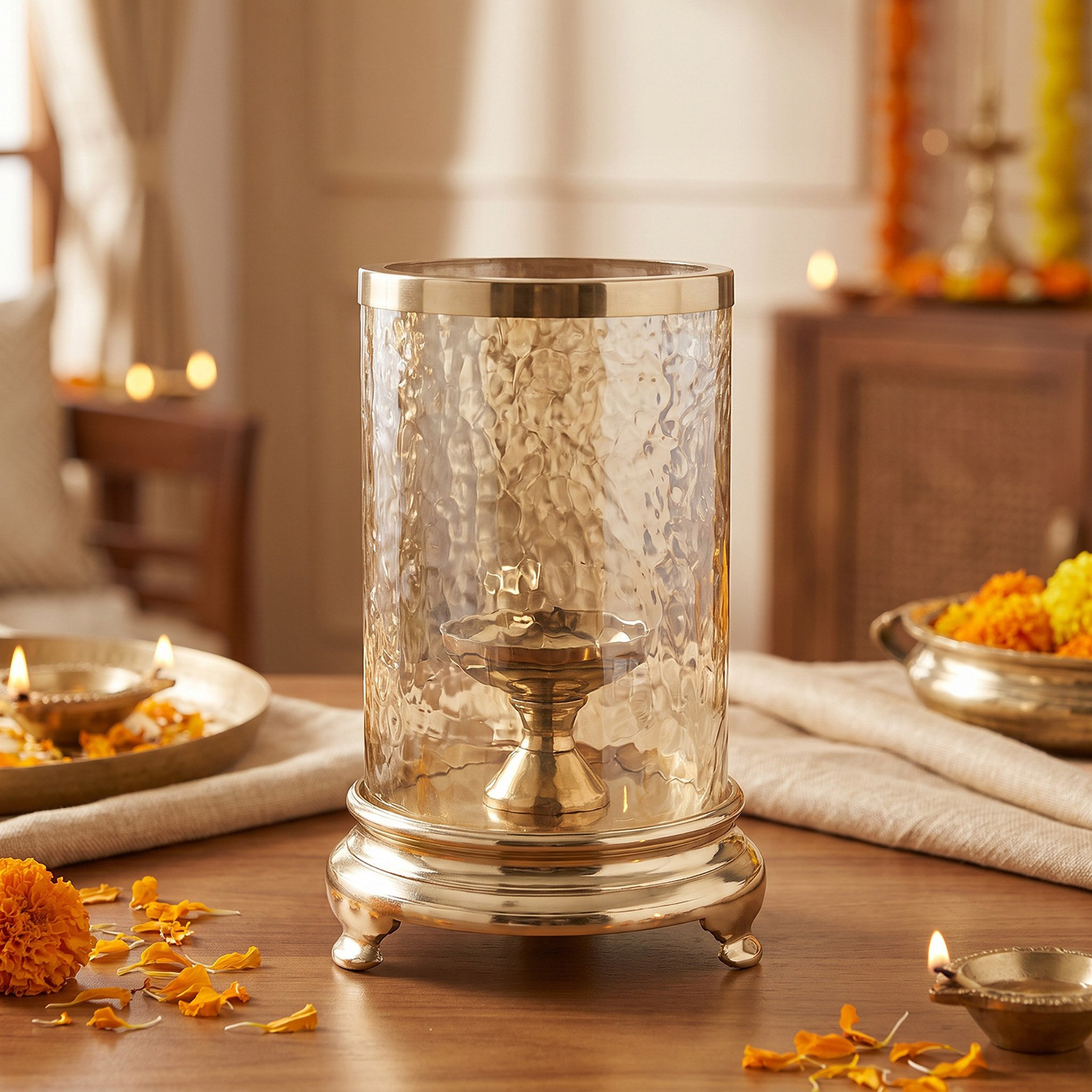 Arunya Large Glass Hurricane Candle Stand - 15x29 cm-hbxdiningroom-decorandaccessories-candleholders-image-2