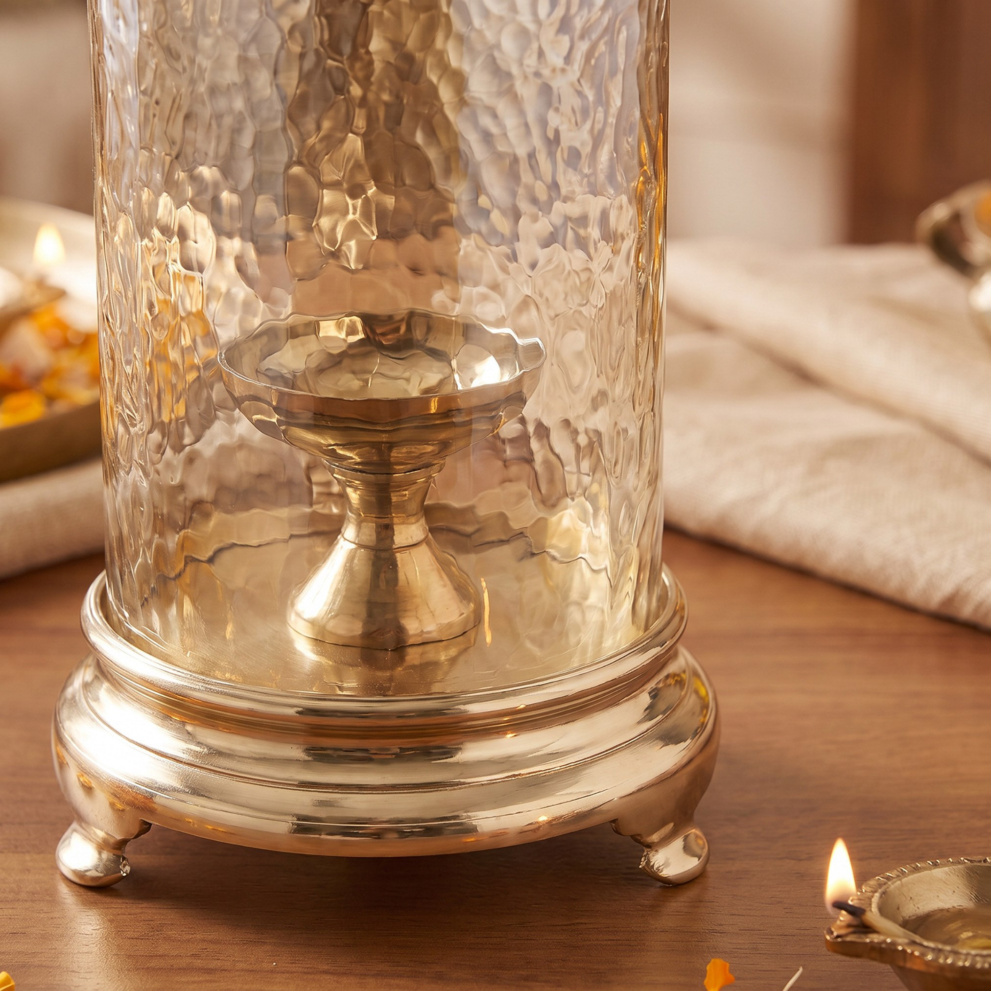 Arunya Large Glass Hurricane Candle Stand - 15x29 cm-hbxdiningroom-decorandaccessories-candleholders-image-3