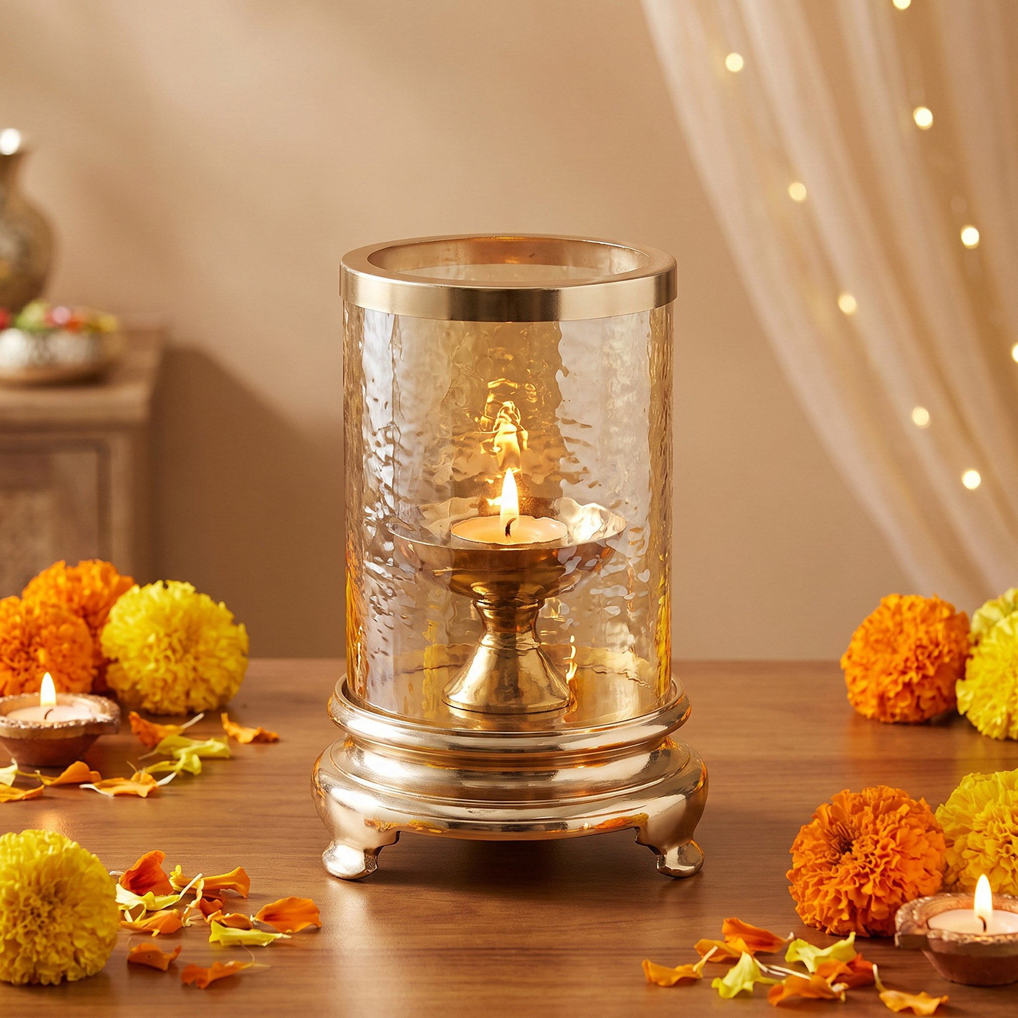 Arunya Glass Hurricane Candle Stand - 12.5x24 cm-hbxdiningroom-decorandaccessories-candleholders-image-1
