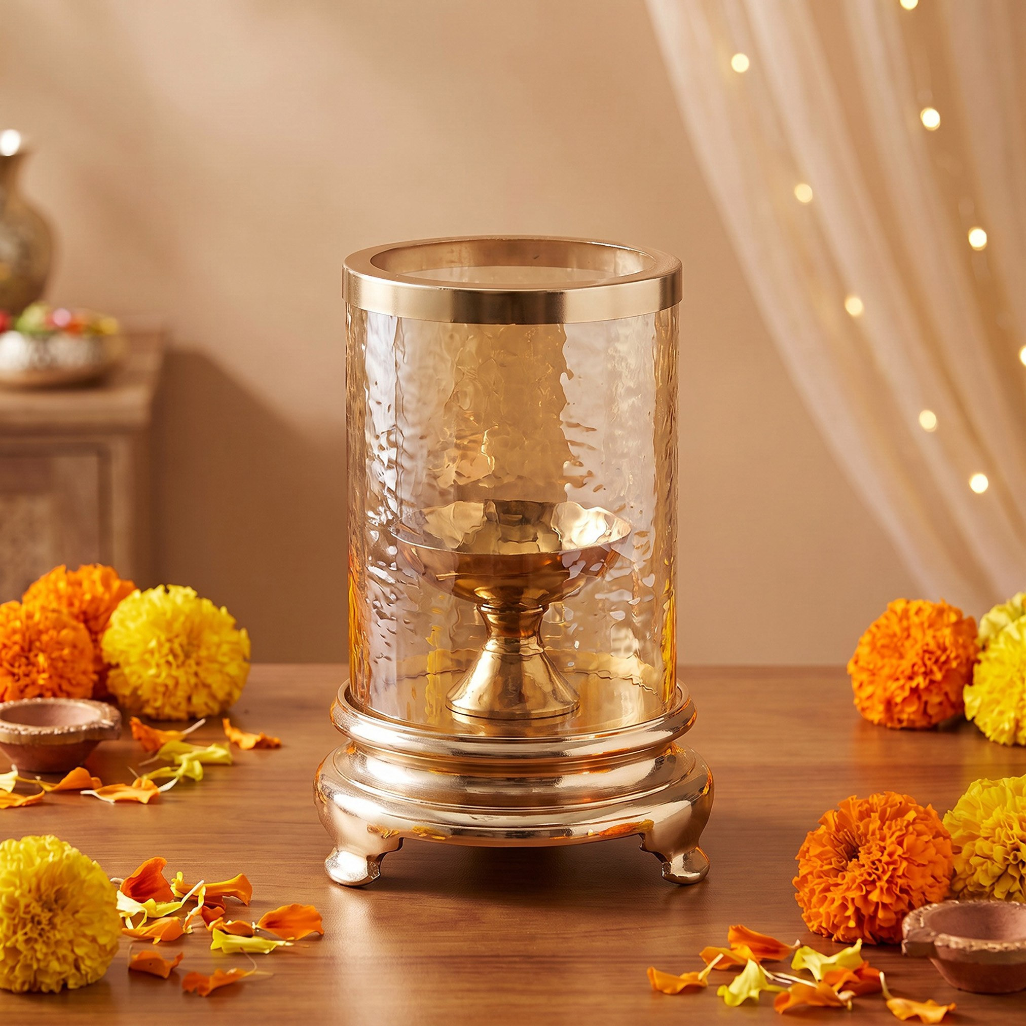 Arunya Glass Hurricane Candle Stand - 12.5x24 cm-hbxdiningroom-decorandaccessories-candleholders-image-2