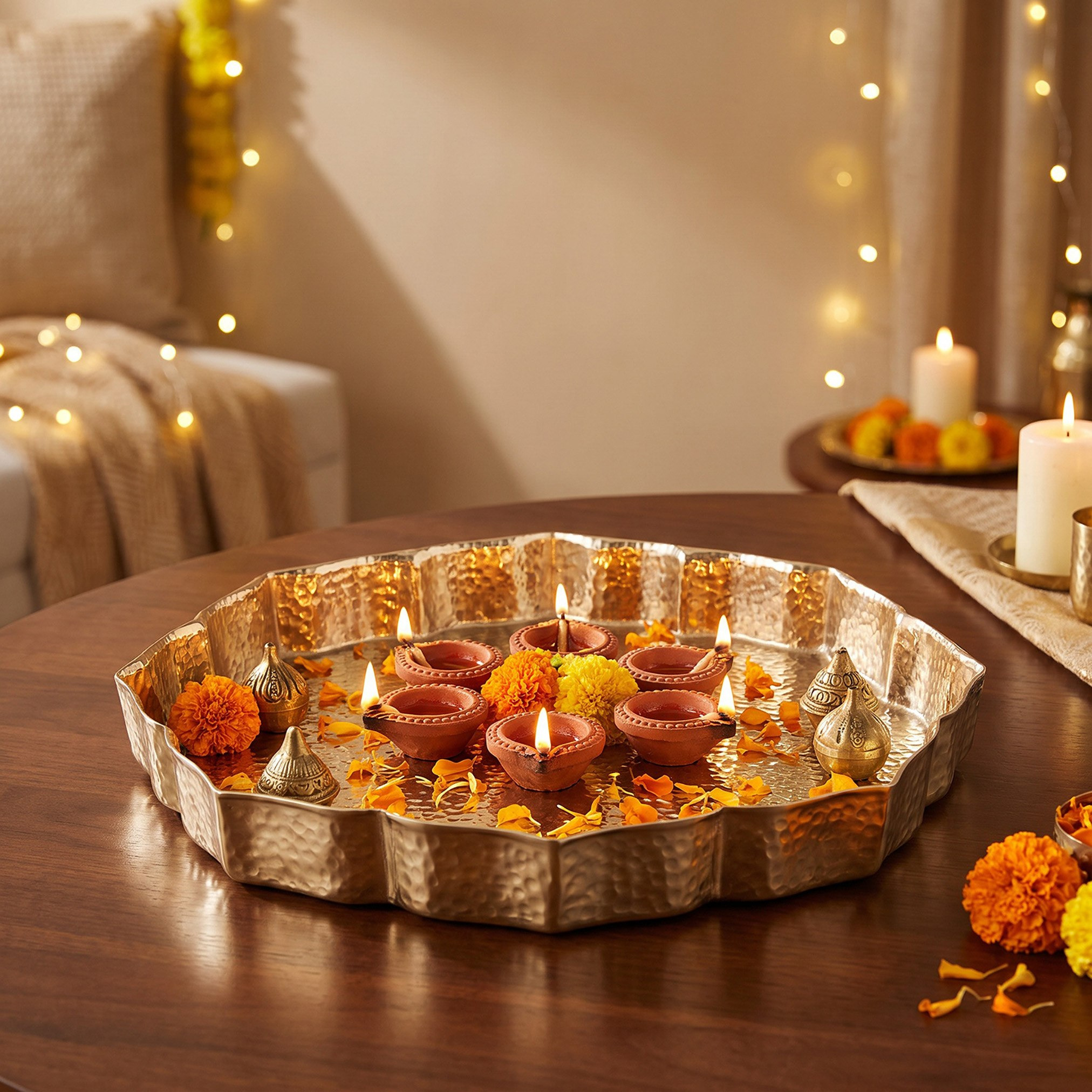 صينية مطروقة بارزة الملمس من أرونيا لوتس - 30 × 29 سم-hbxdecorandfurnishings-tabletop-trays-image-1