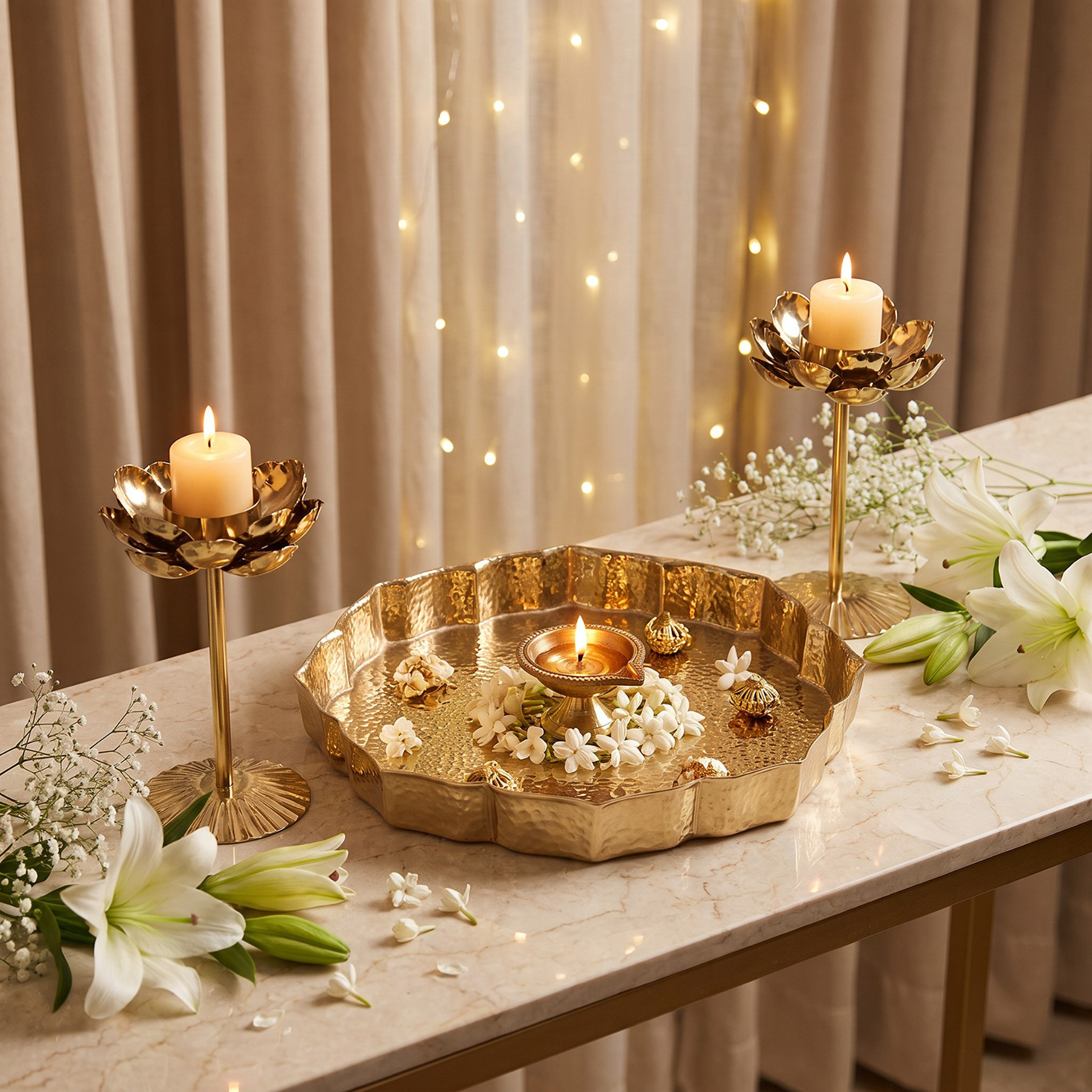 صينية مطروقة بارزة الملمس من أرونيا لوتس - 30 × 29 سم-hbxdecorandfurnishings-tabletop-trays-image-5