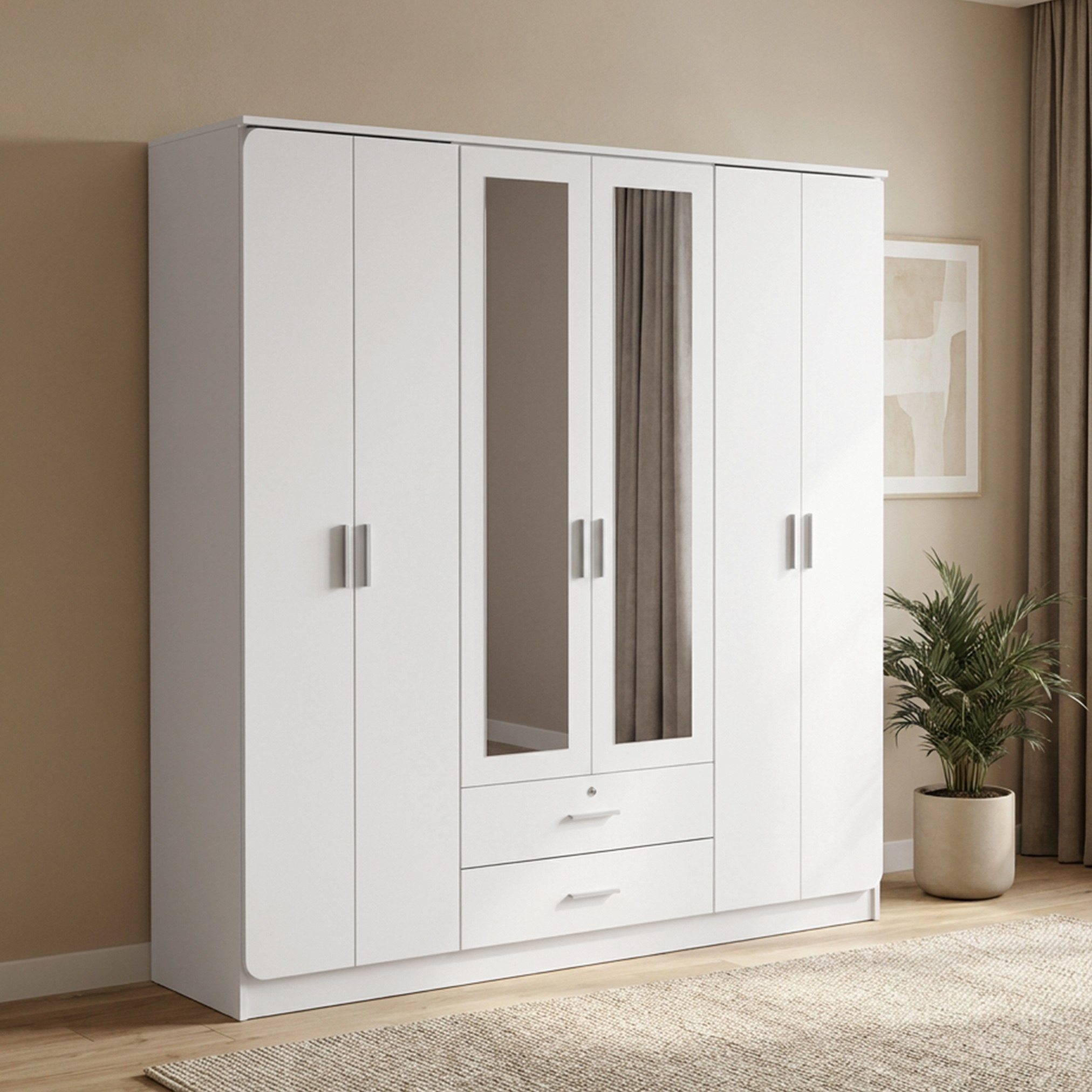 خزانة ملابس 6 أبواب مع 2 درج قابل للقفل ومرآة لاسيرو من موڤو-hbxfurniture-wardrobes-image-1