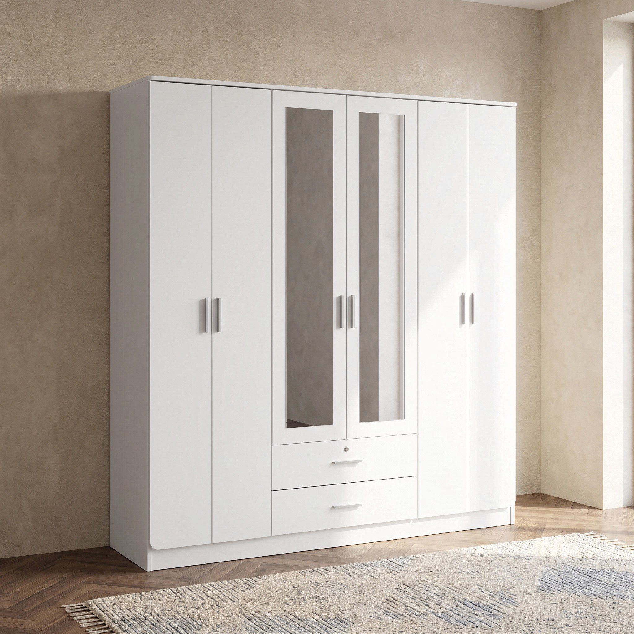خزانة ملابس 6 أبواب مع 2 درج قابل للقفل ومرآة لاسيرو من موڤو-hbxfurniture-wardrobes-image-2