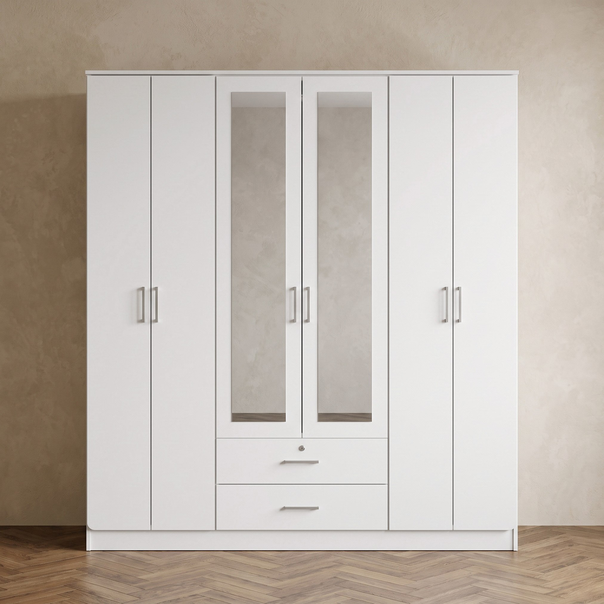 خزانة ملابس 6 أبواب مع 2 درج قابل للقفل ومرآة لاسيرو من موڤو-hbxfurniture-wardrobes-image-3