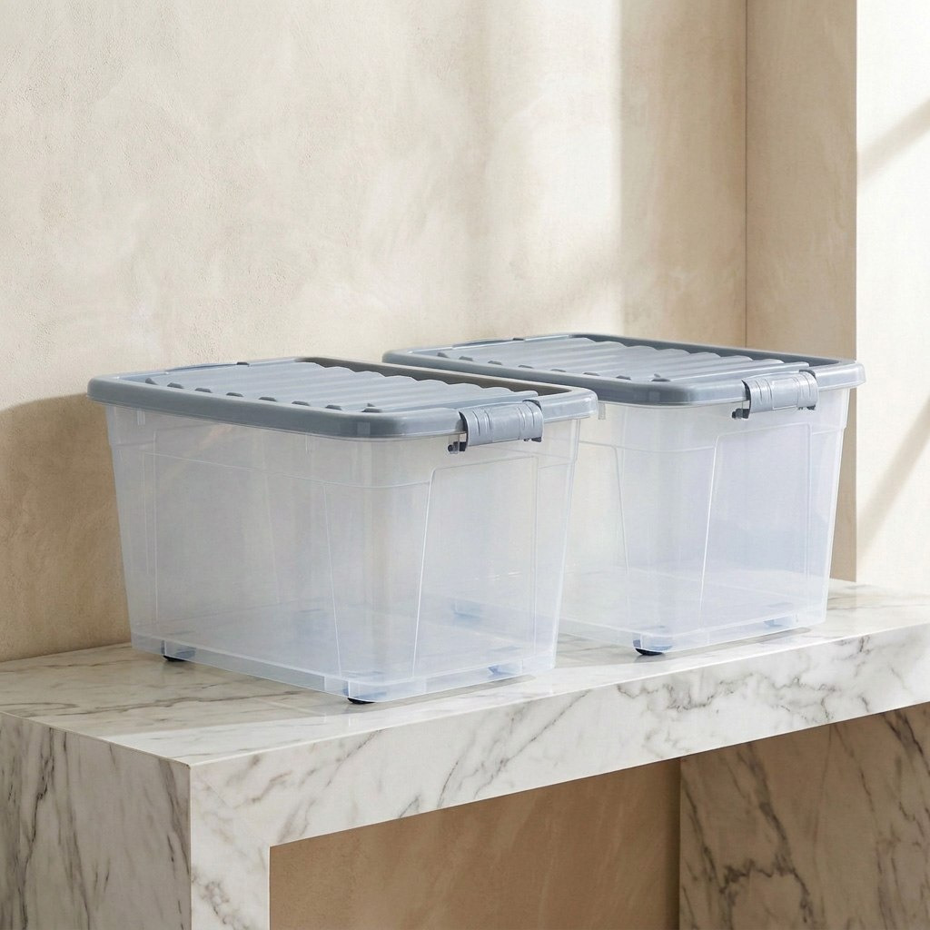 Bella 2-Piece Multipurpose Transparent Storage Box with Wheels and Lockable Lid - 50 L-hbxbedroom-bedroomaccessories-bedroomstorage-image-2