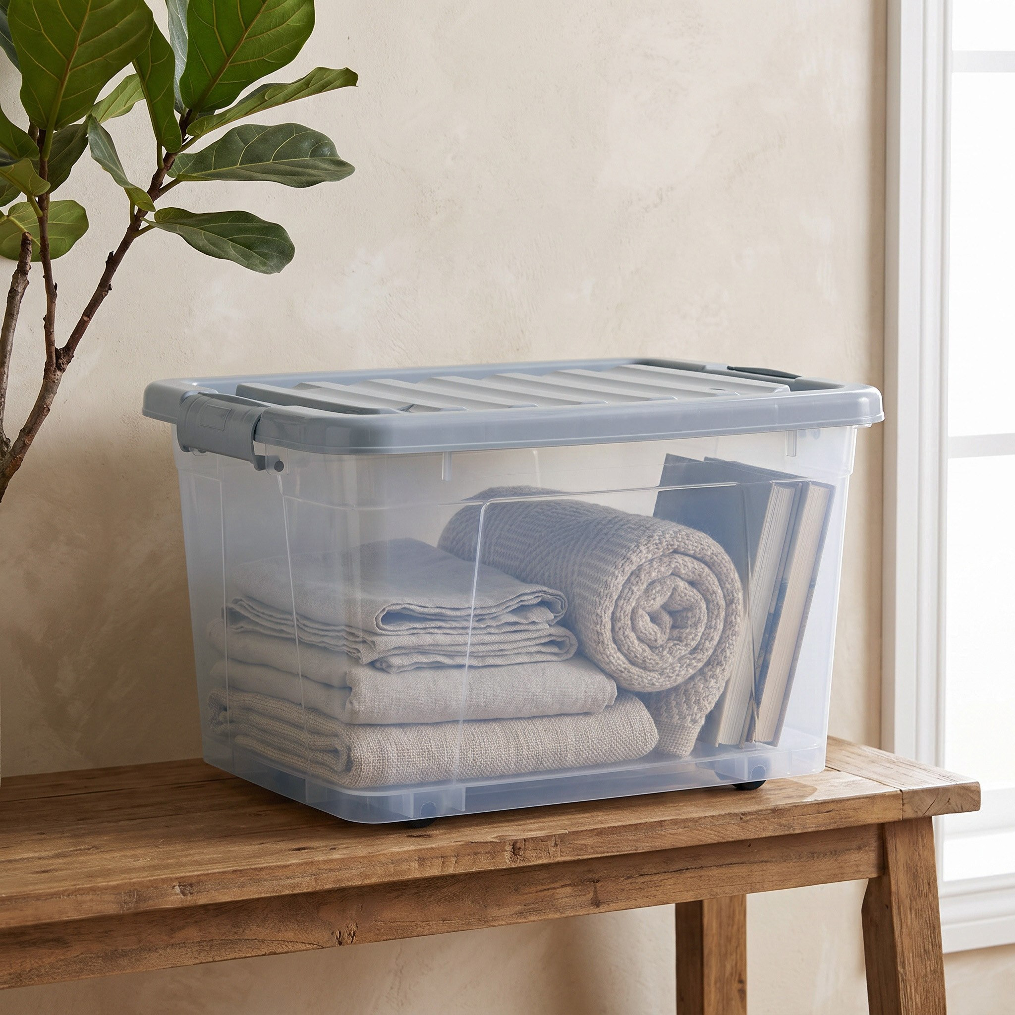 صندوق تخزين شفاف متعدد الاستخدامات بعجلات وغطاء قابل للقفل من بيلا - 25 لتر-hbxbedroom-bedroomaccessories-bedroomstorage-image-1