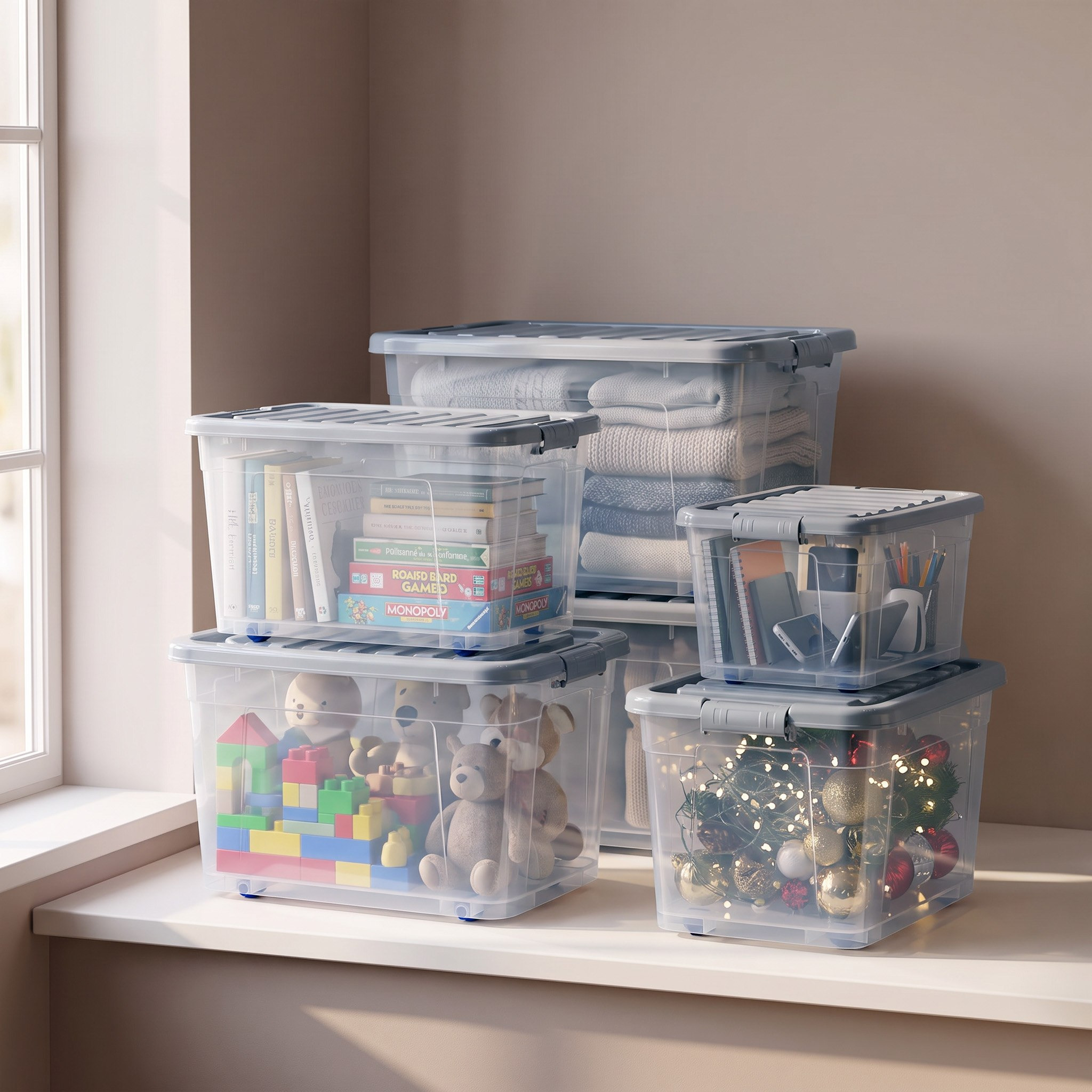 صندوق تخزين شفاف متعدد الاستخدامات بعجلات وغطاء قابل للقفل من بيلا - 25 لتر-hbxbedroom-bedroomaccessories-bedroomstorage-image-5