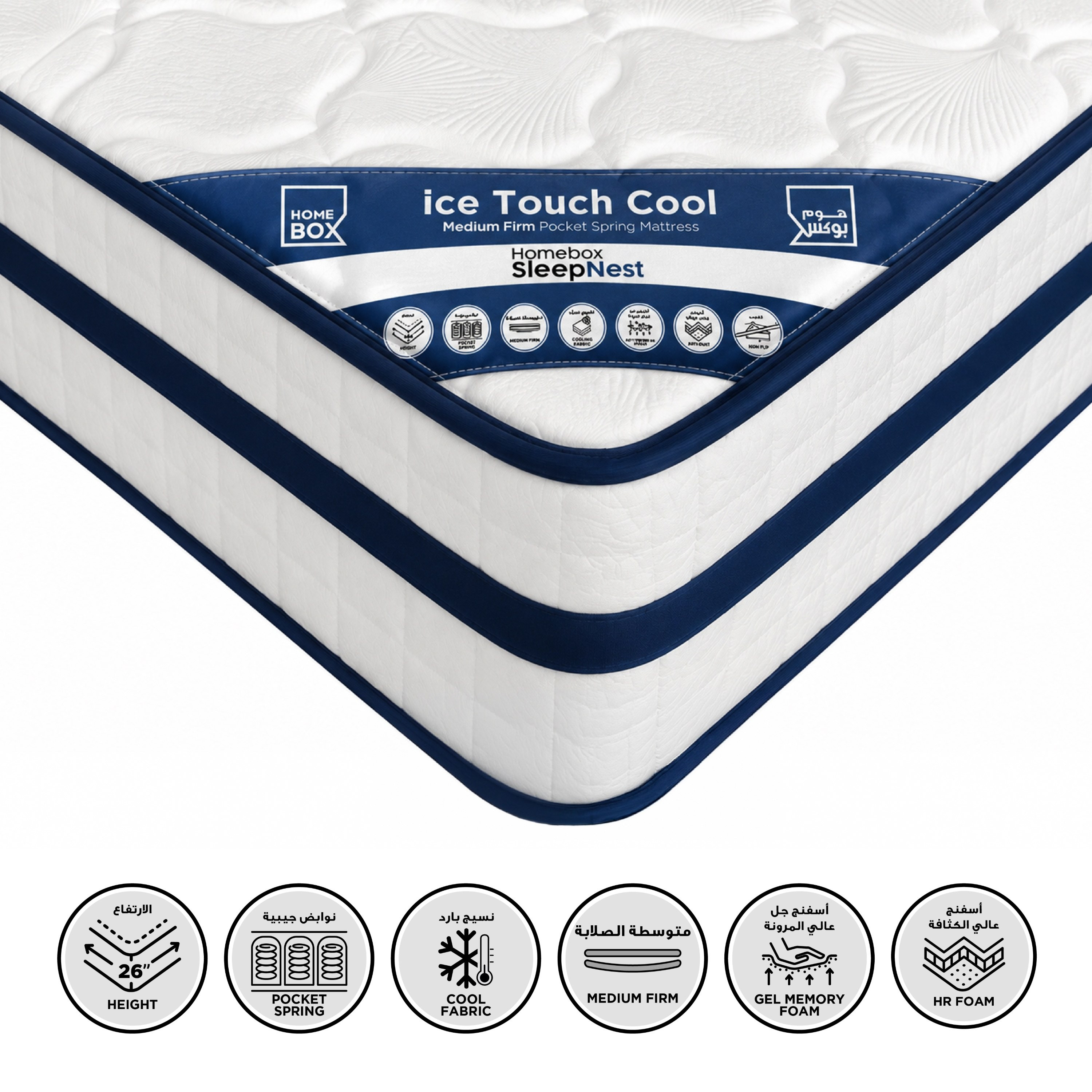 iSleepNest-ice Touch Cool Fabric Medium Firm Pocket Spring Single Mattress - 90x200x26 cm-hbxfurniture-bedroom-mattresses-single-image-1