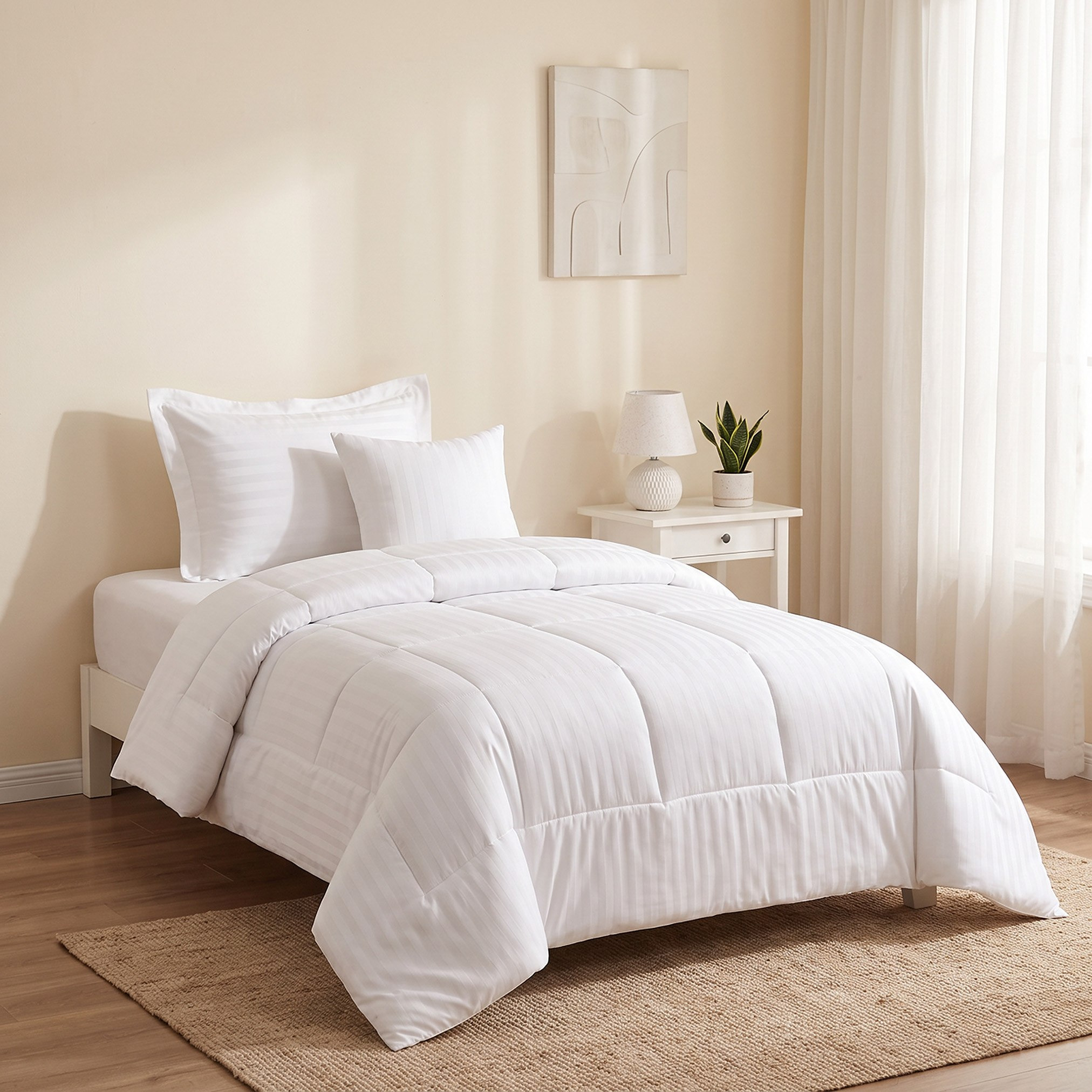 Stannford 3-Piece Satin Hotel Stripe Microfiber Twin Comforter Set - 160x220 cm-hbxbedroom-bedding-comfortersets-image-5