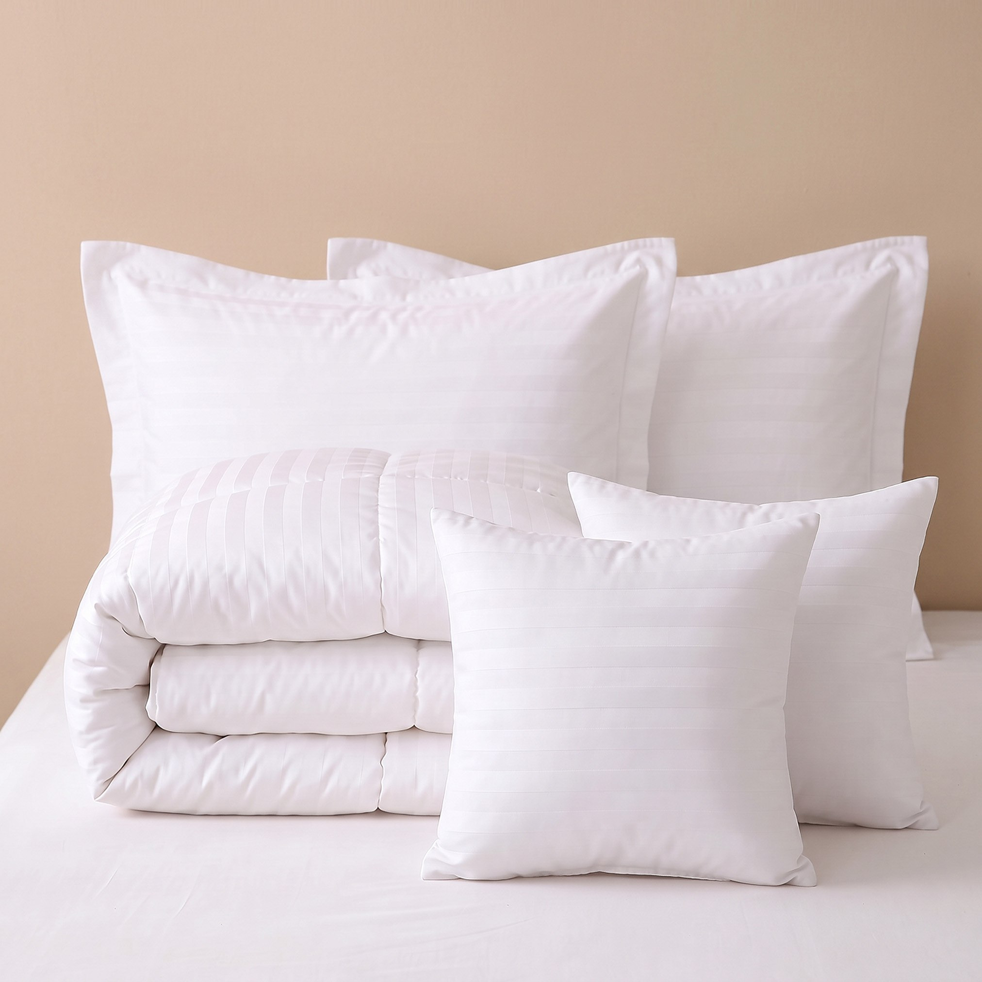 Stannford 5-Piece Hotel Satin Stripe Microfiber King Comforter Set - 220x240 cm-hbxbedroom-bedding-comfortersets-image-4