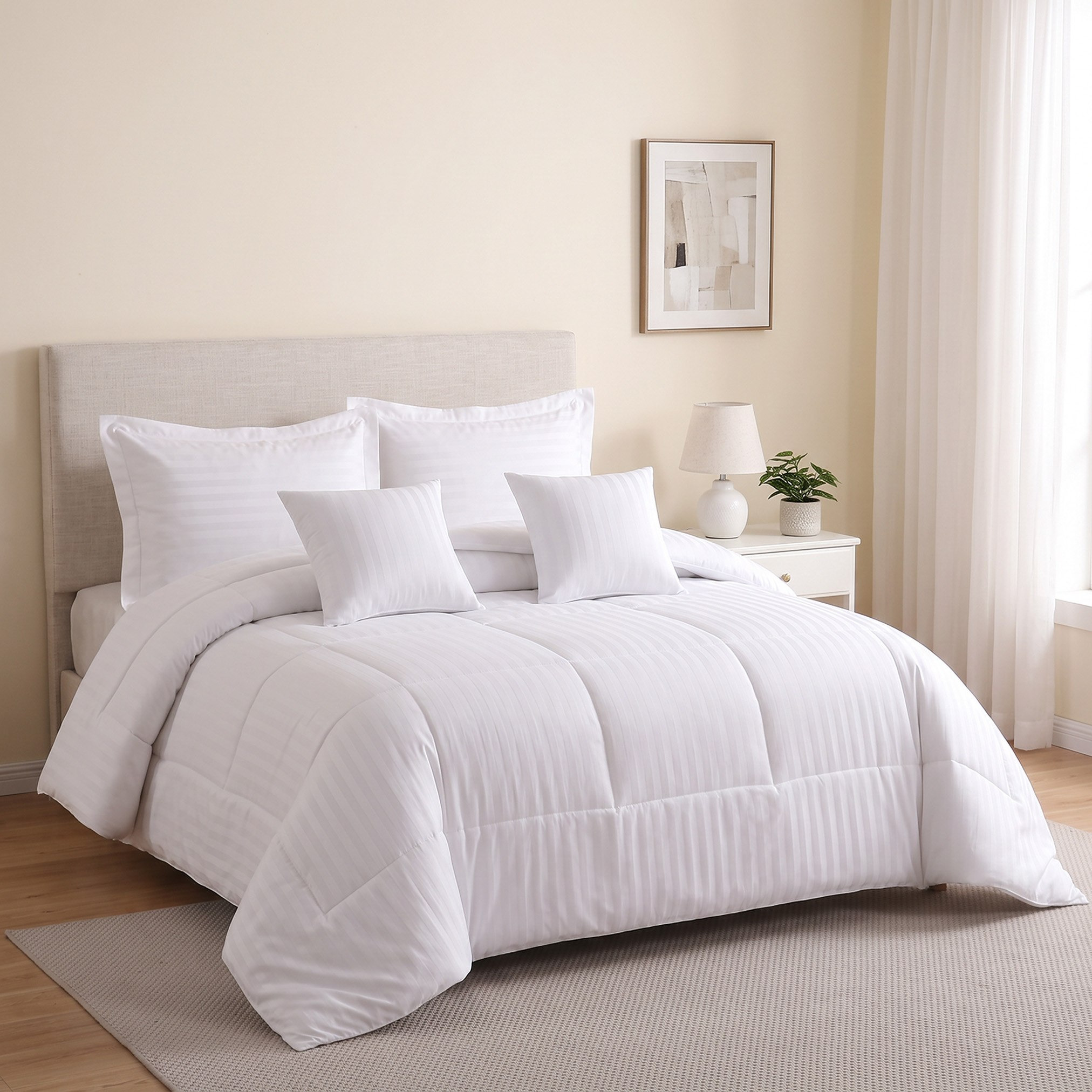 Stannford 5-Piece Hotel Satin Stripe Microfiber King Comforter Set - 220x240 cm-hbxbedroom-bedding-comfortersets-image-5