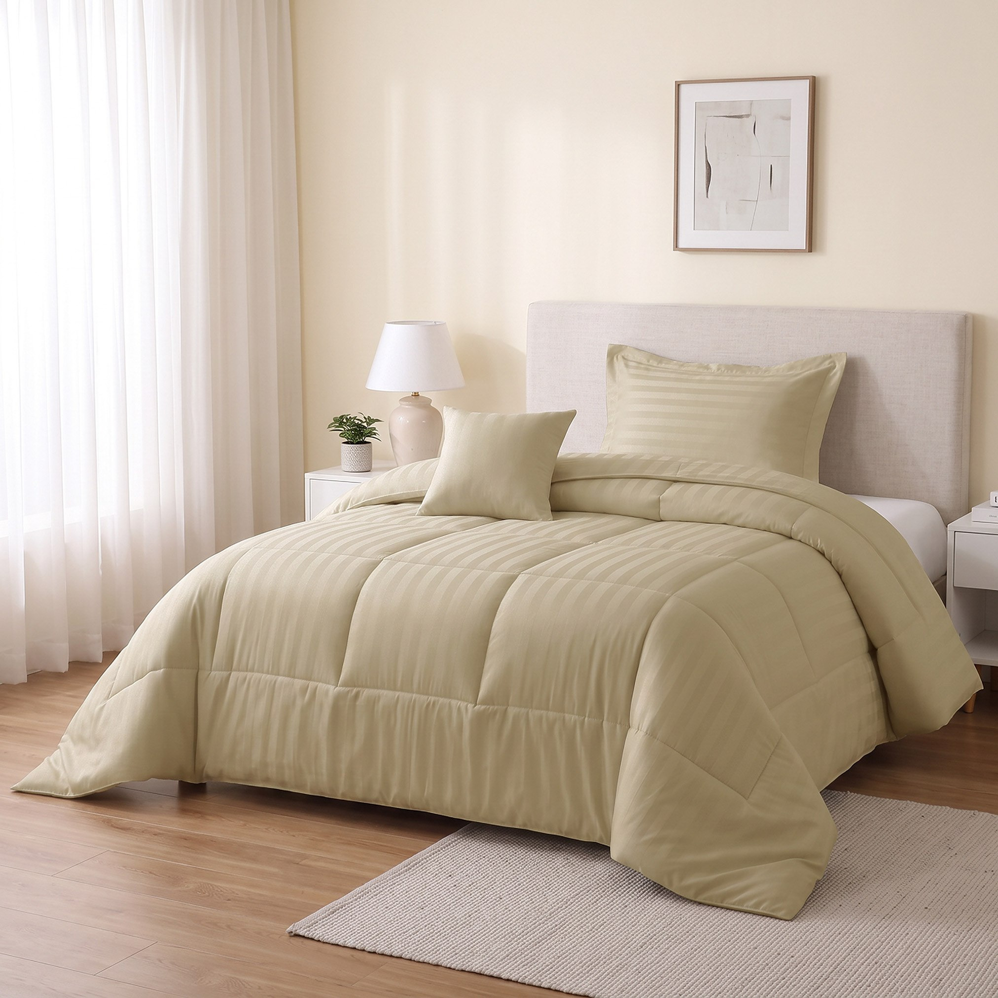Stannford 3-Piece Hotel Satin Stripe Microfiber Twin Comforter Set - 160x220 cm-hbxbedroom-bedding-comfortersets-image-5