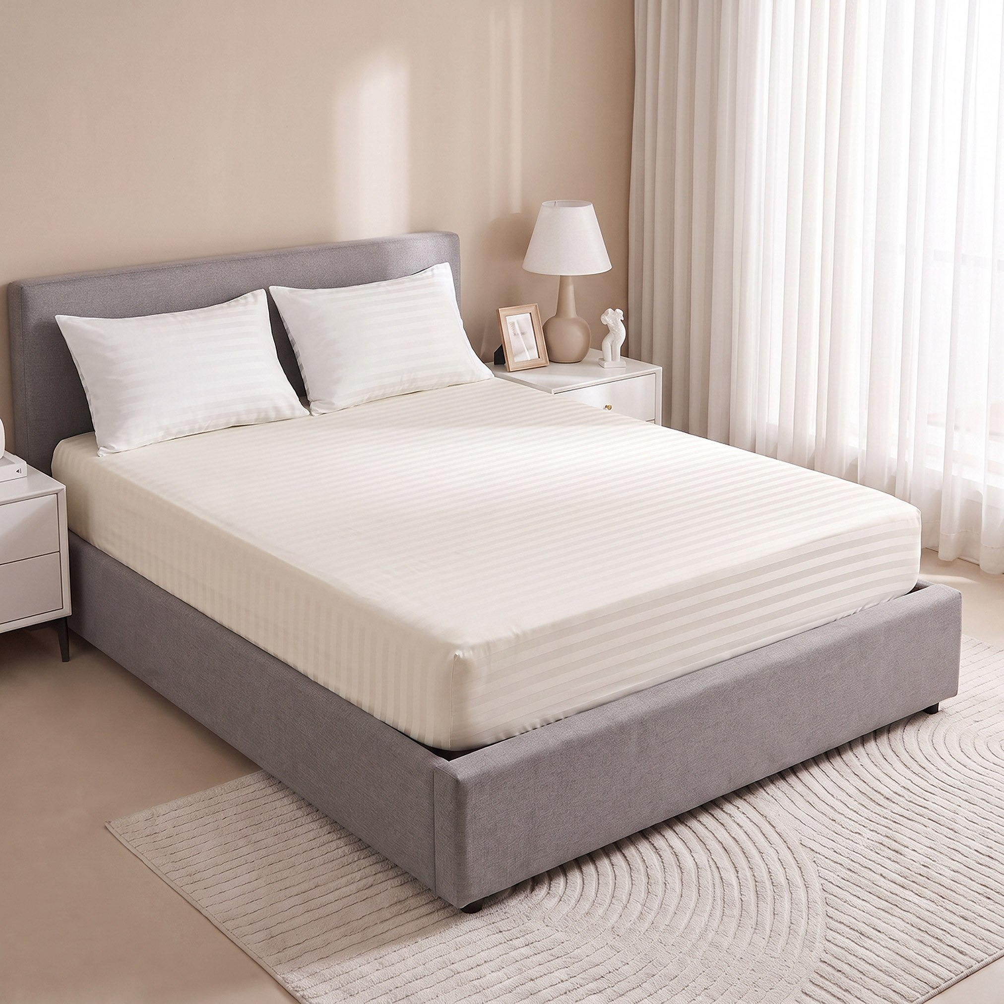 Standford 3-Piece Hotel Thin Embossed Stripe Microfibre King Fitted Sheet Set - 180x200+35 cm-hbxbedroom-bedding-comfortersets-image-2