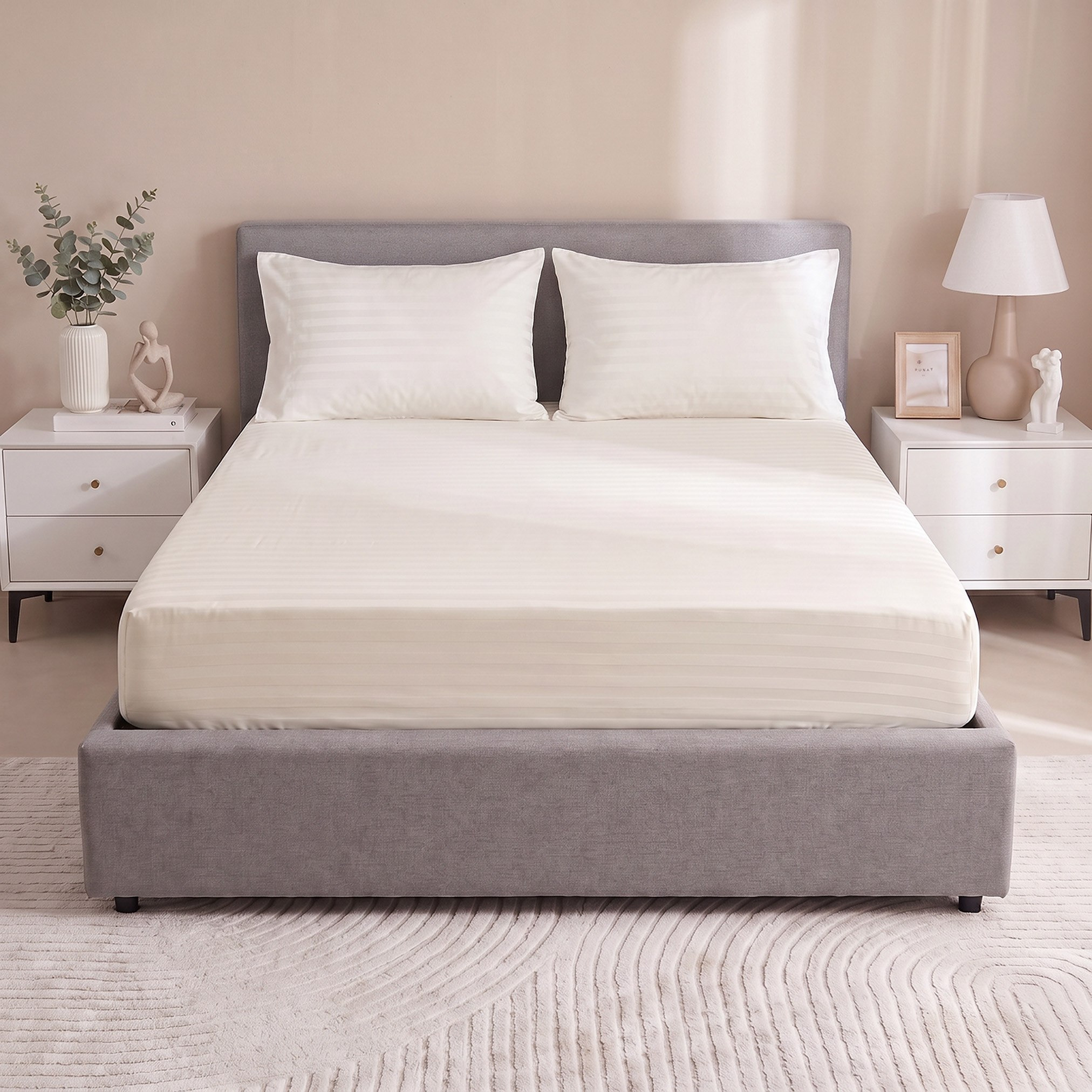 Standford 3-Piece Hotel Thin Embossed Stripe Microfibre King Fitted Sheet Set - 180x200+35 cm-hbxbedroom-bedding-comfortersets-image-3
