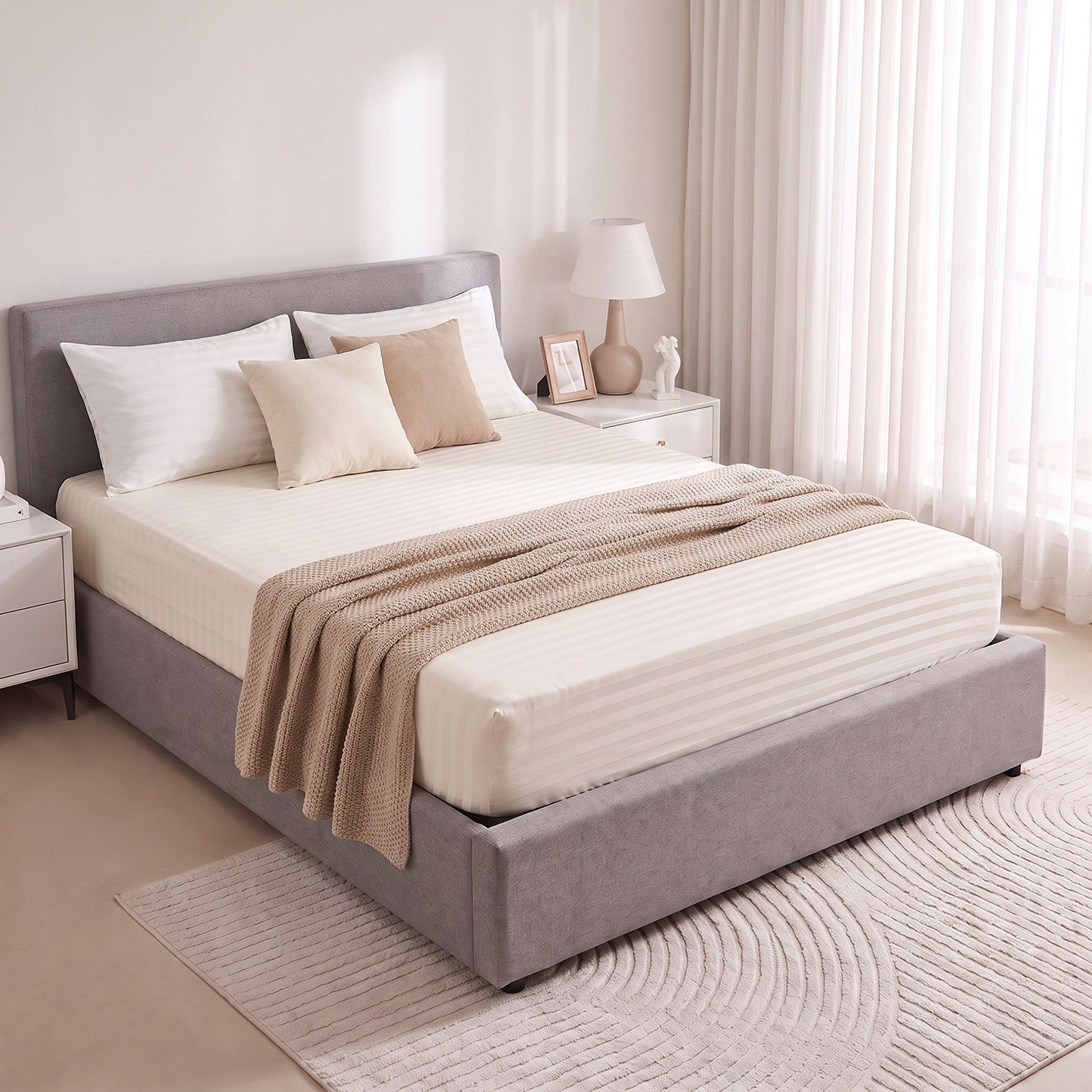 Standford 3-Piece Hotel Thin Embossed Stripe Microfibre King Fitted Sheet Set - 180x200+35 cm-hbxbedroom-bedding-comfortersets-image-9