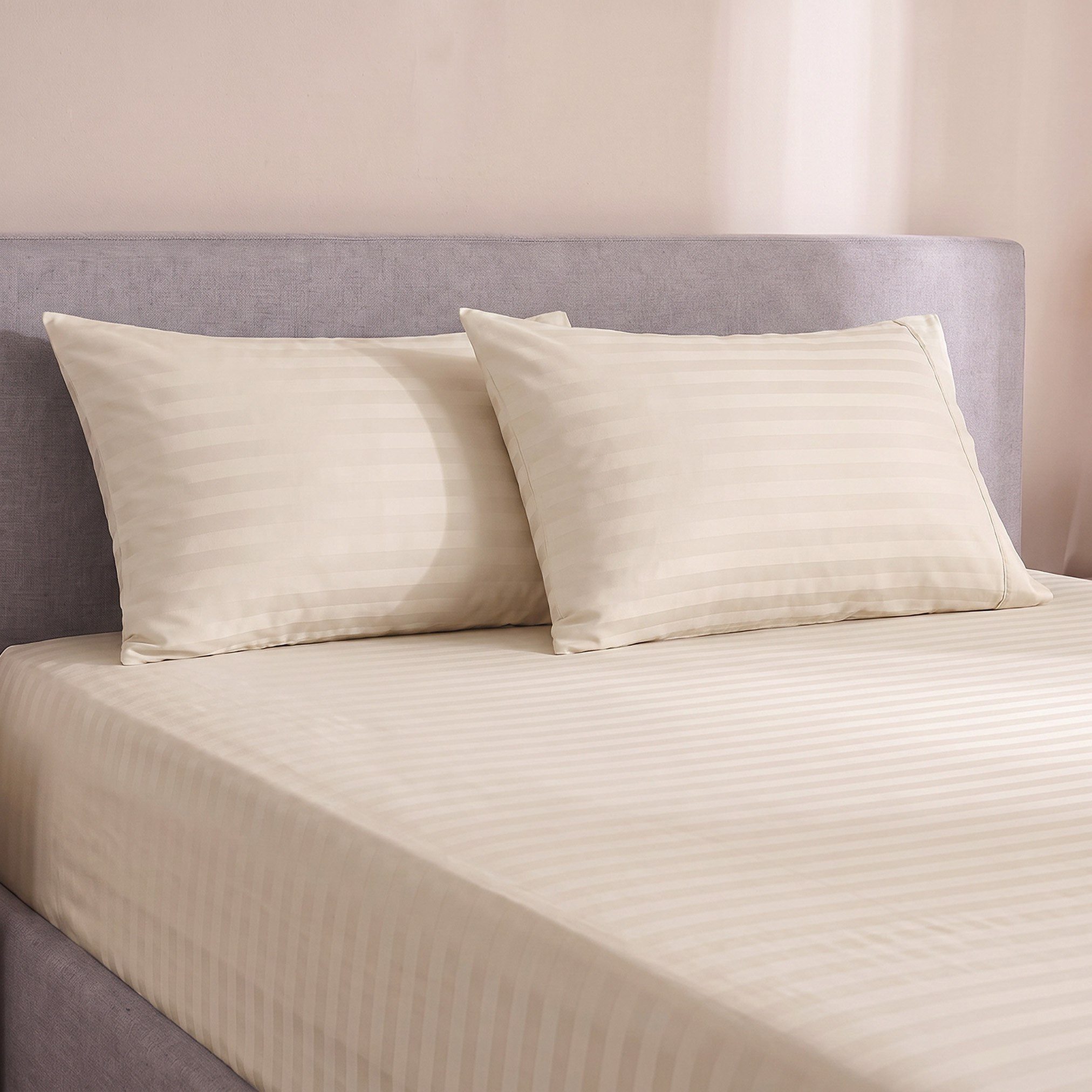 Standford 3-Piece Hotel Thin Embossed Stripe Microfibre King Fitted Sheet Set - 180x200+35 cm-hbxhomeware-bedding-fittedsheets-image-1