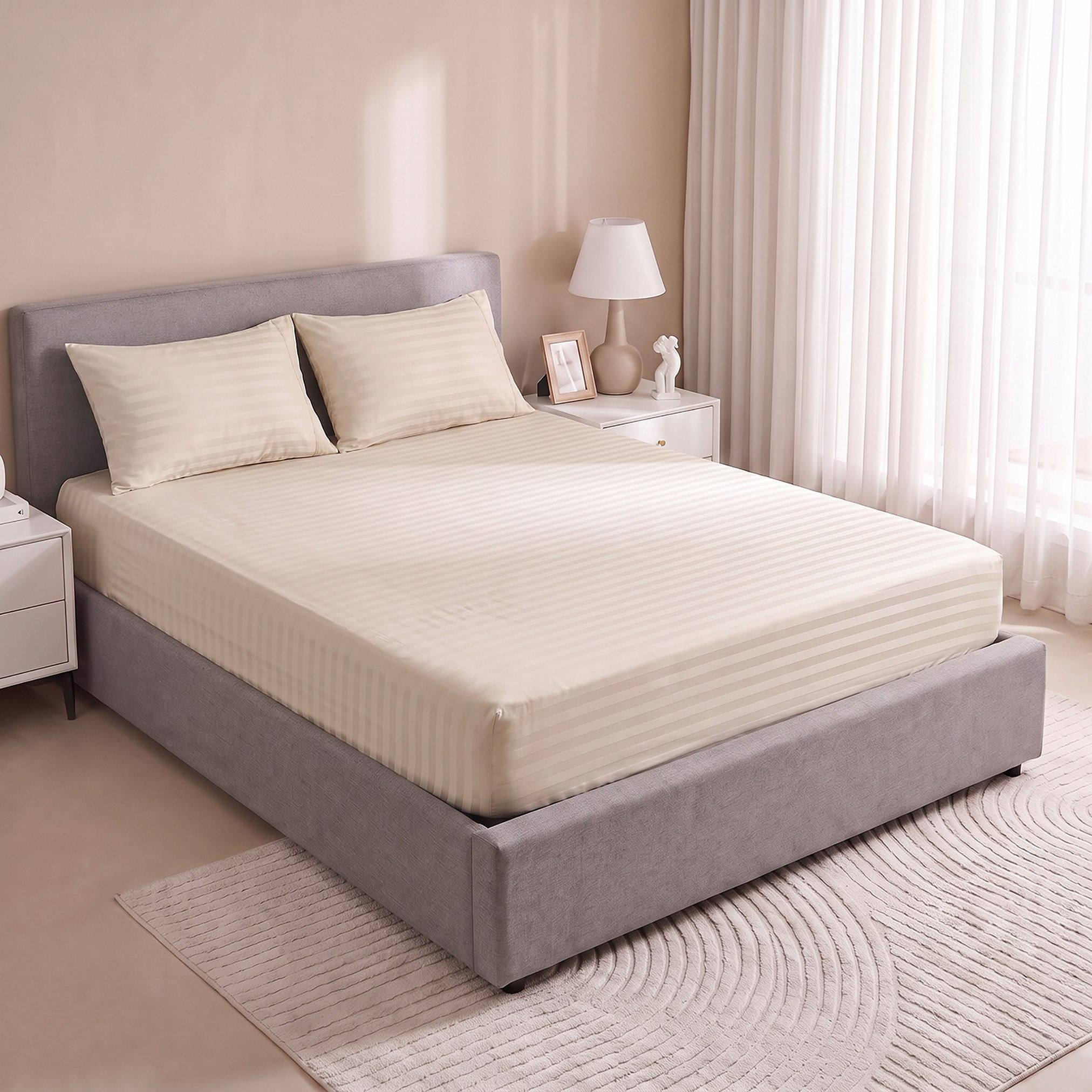 Standford 3-Piece Hotel Thin Embossed Stripe Microfibre King Fitted Sheet Set - 180x200+35 cm-hbxhomeware-bedding-fittedsheets-image-2