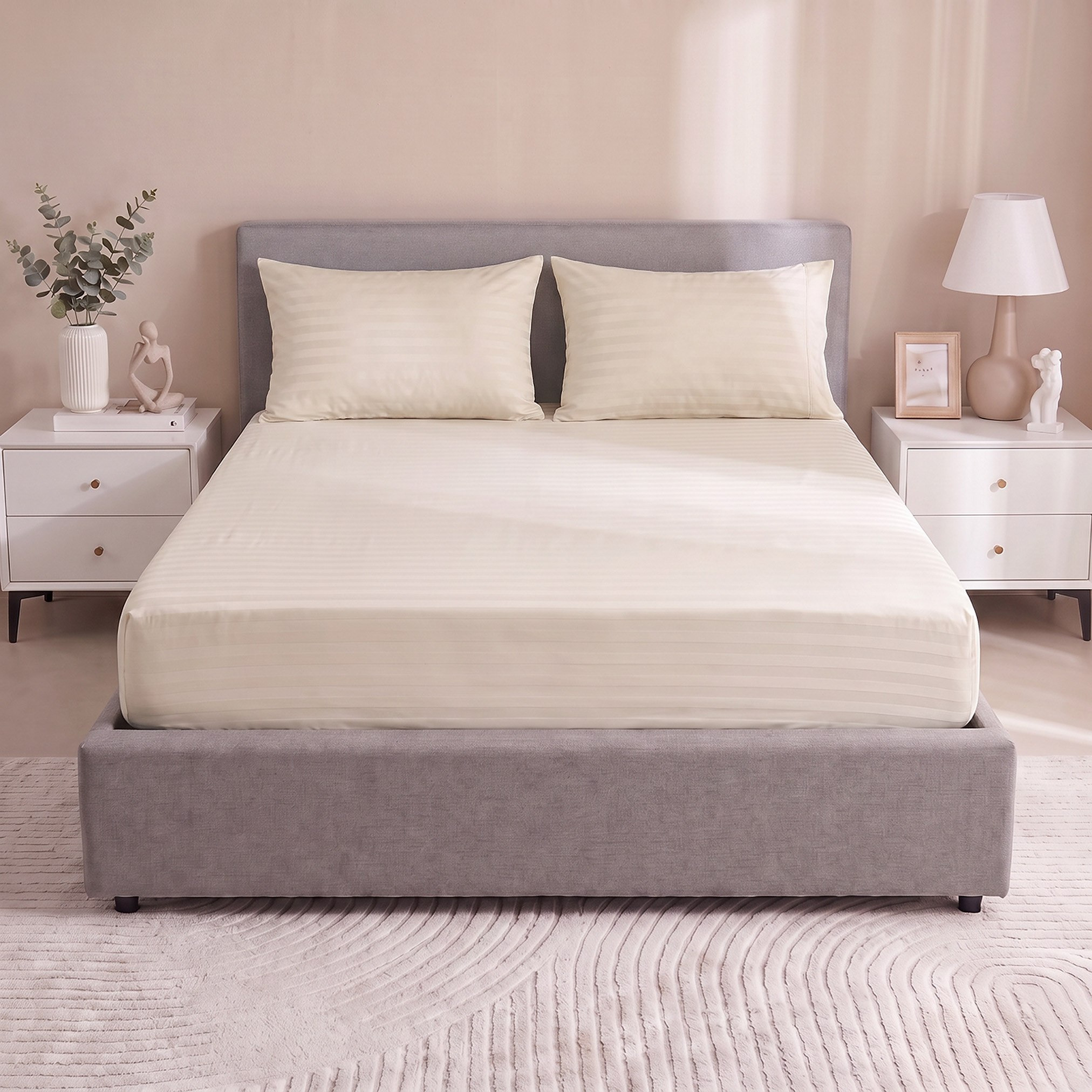 Standford 3-Piece Hotel Thin Embossed Stripe Microfibre King Fitted Sheet Set - 180x200+35 cm-hbxhomeware-bedding-fittedsheets-image-3