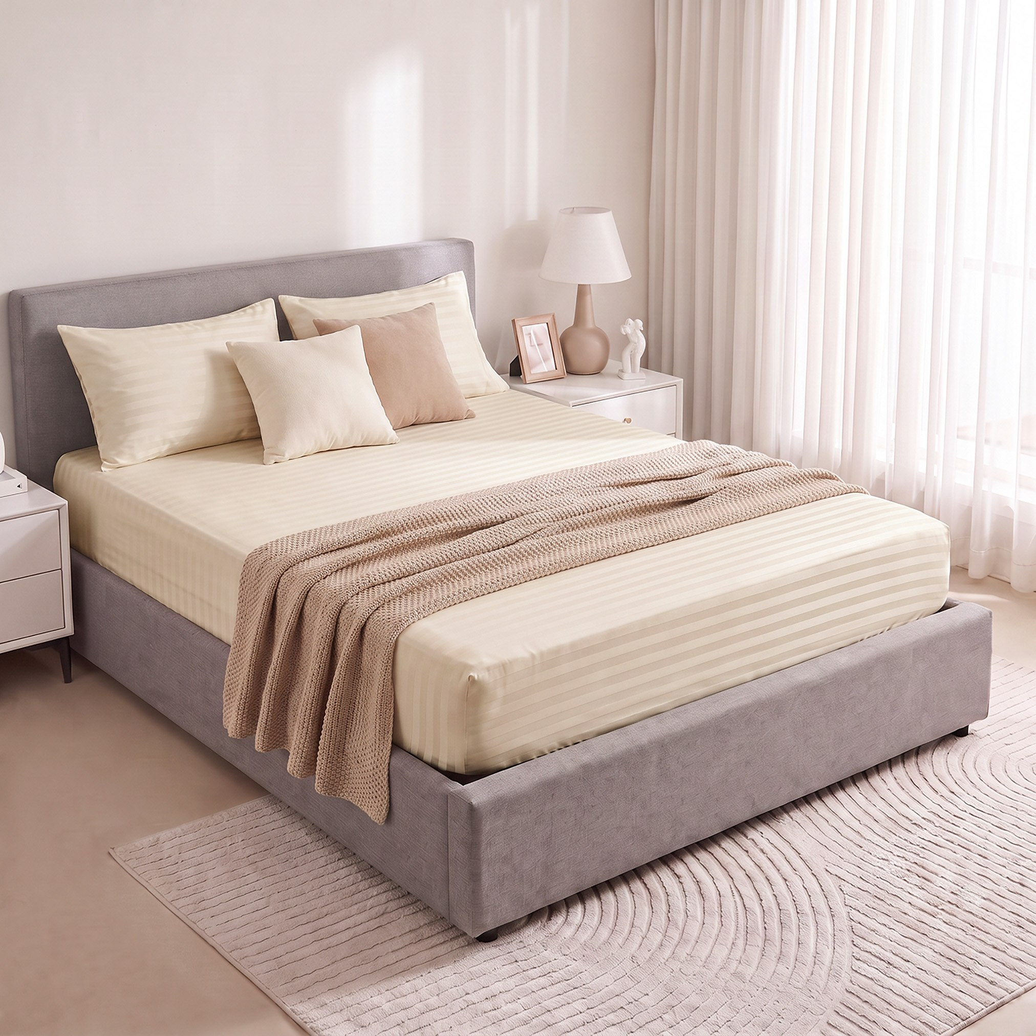 Standford 3-Piece Hotel Thin Embossed Stripe Microfibre King Fitted Sheet Set - 180x200+35 cm-hbxhomeware-bedding-fittedsheets-image-9