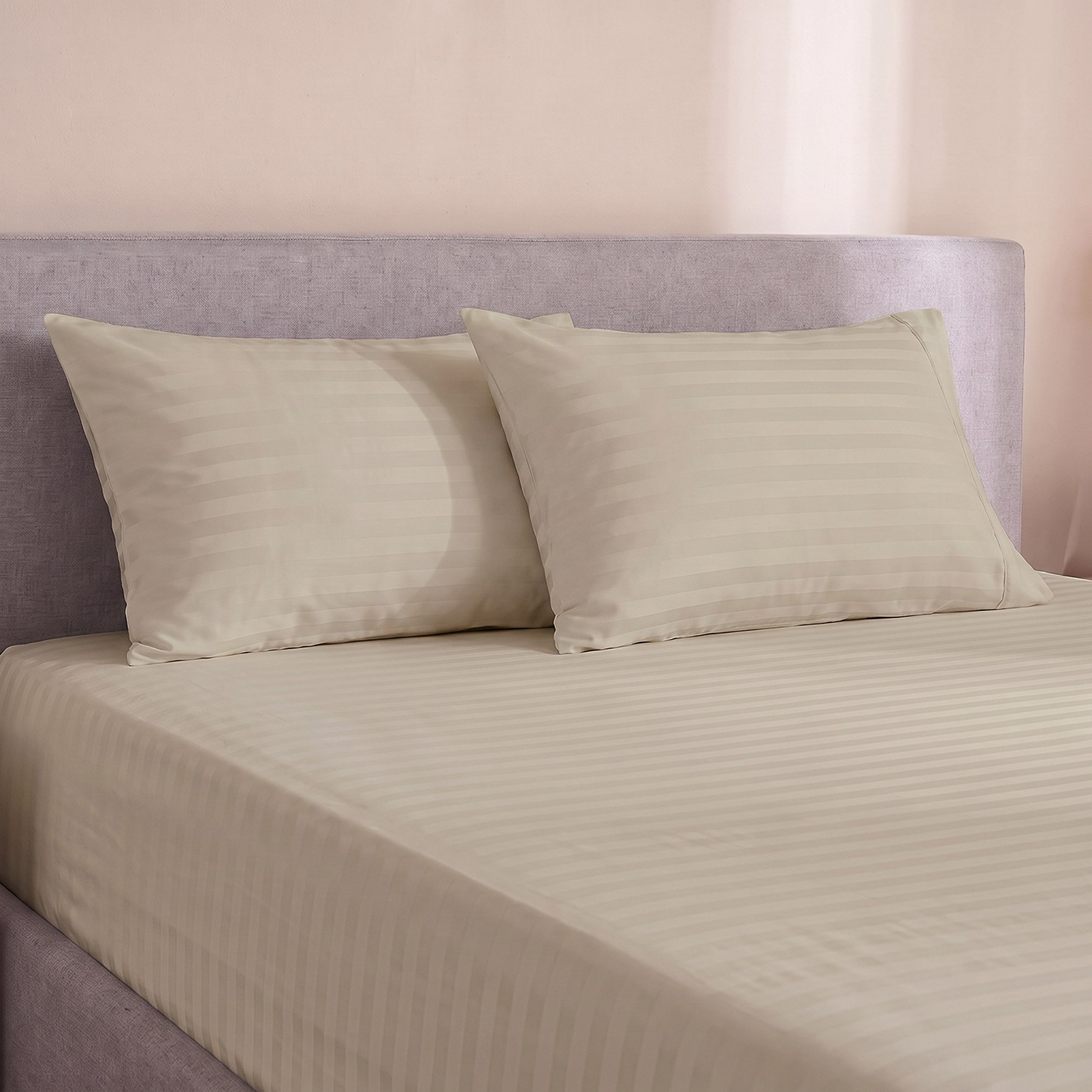 Standford 3-Piece Hotel Thin Embossed Stripe Microfibre King Fitted Sheet Set - 180x200+35 cm-hbxhomeware-bedding-fittedsheets-image-1