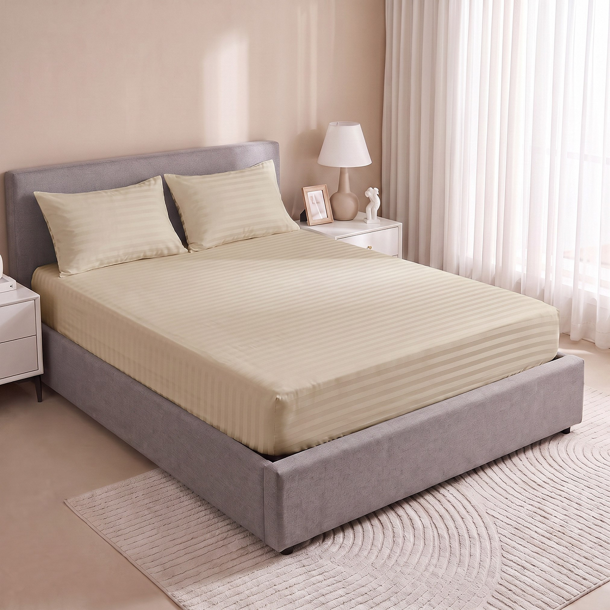 Standford 3-Piece Hotel Thin Embossed Stripe Microfibre King Fitted Sheet Set - 180x200+35 cm-hbxhomeware-bedding-fittedsheets-image-2