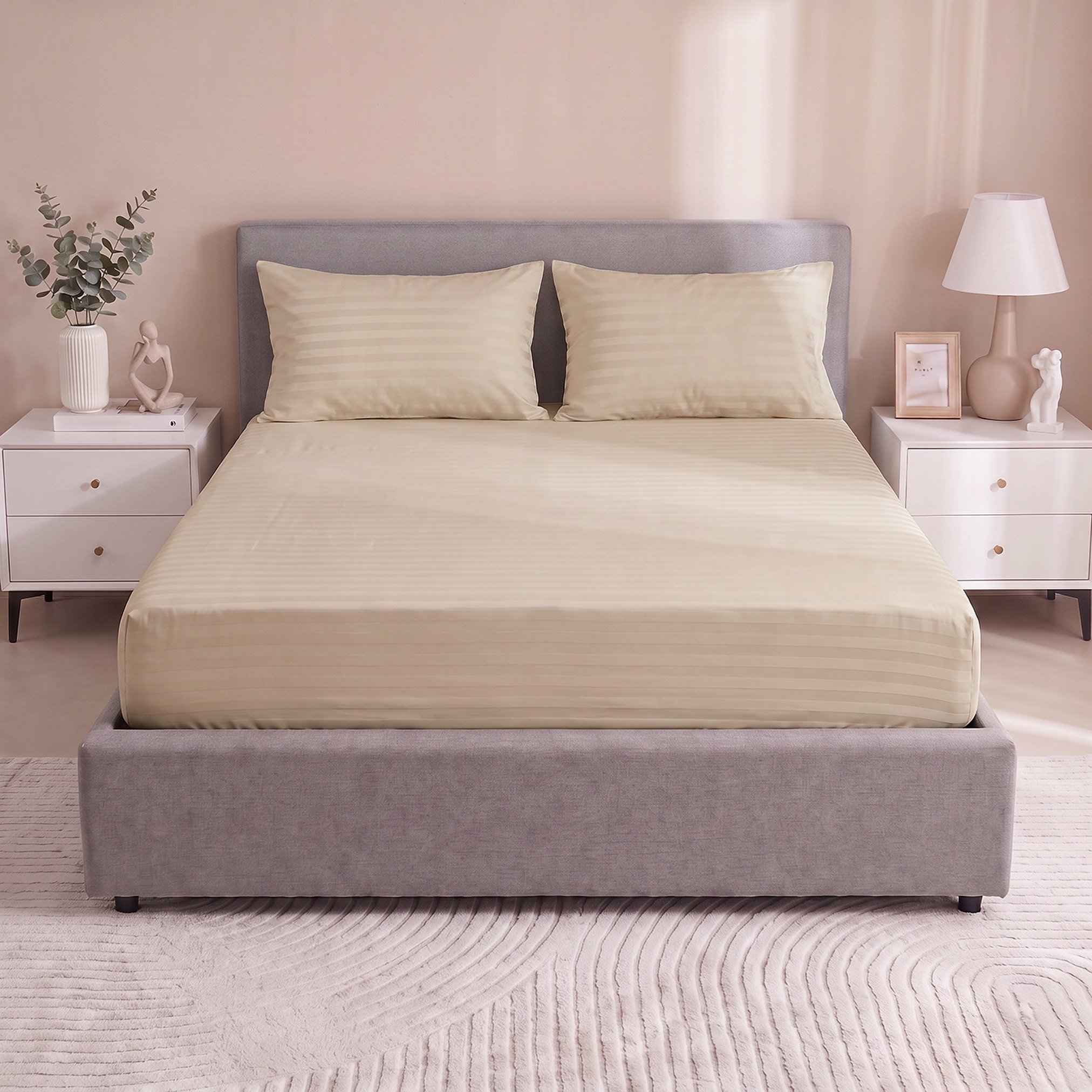 Standford 3-Piece Hotel Thin Embossed Stripe Microfibre King Fitted Sheet Set - 180x200+35 cm-hbxhomeware-bedding-fittedsheets-image-3