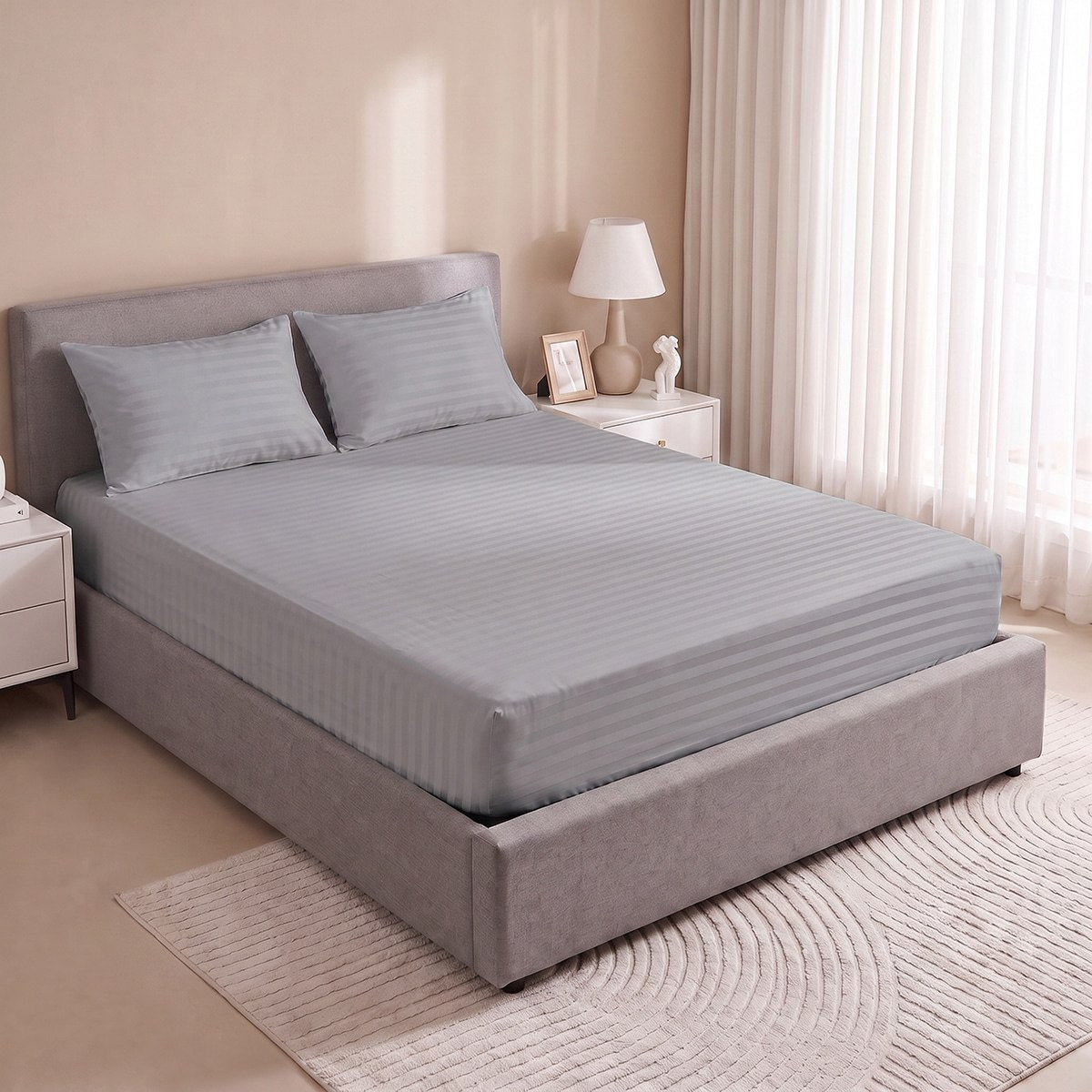 Standford 3-Piece Hotel Thin Embossed Stripe Microfibre Super Queen Fitted Sheet Set -  160x200+35cm-hbxhomeware-bedding-fittedsheets-image-2