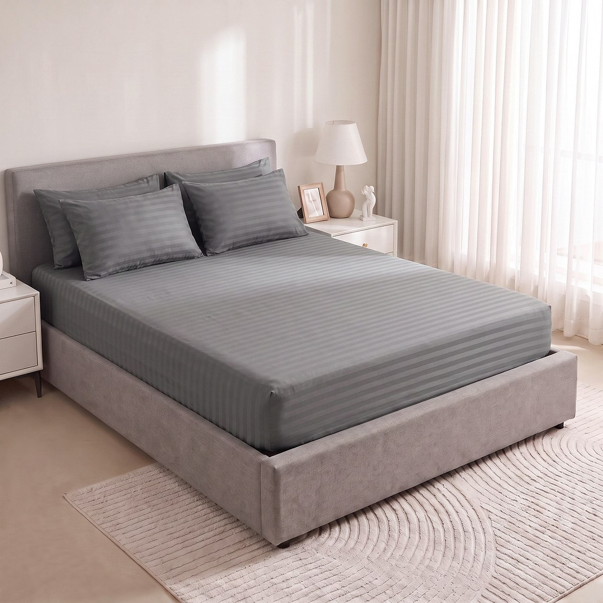 Standford 3-Piece Hotel Thin Embossed Stripe Microfibre Super Queen Fitted Sheet Set -  160x200+35cm-hbxhomeware-bedding-fittedsheets-image-9