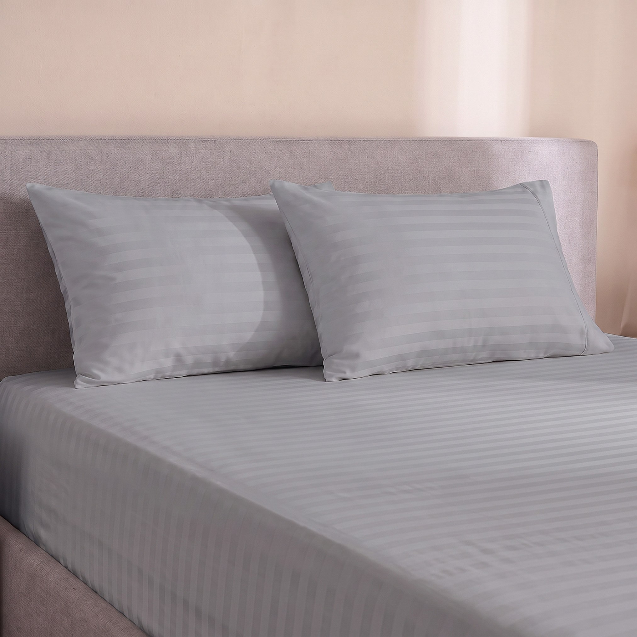 Standford 3-Piece Hotel Thin Embossed Stripe Microfibre King Fitted Sheet Set - 180x200+35 cm-hbxhomeware-bedding-fittedsheets-image-1