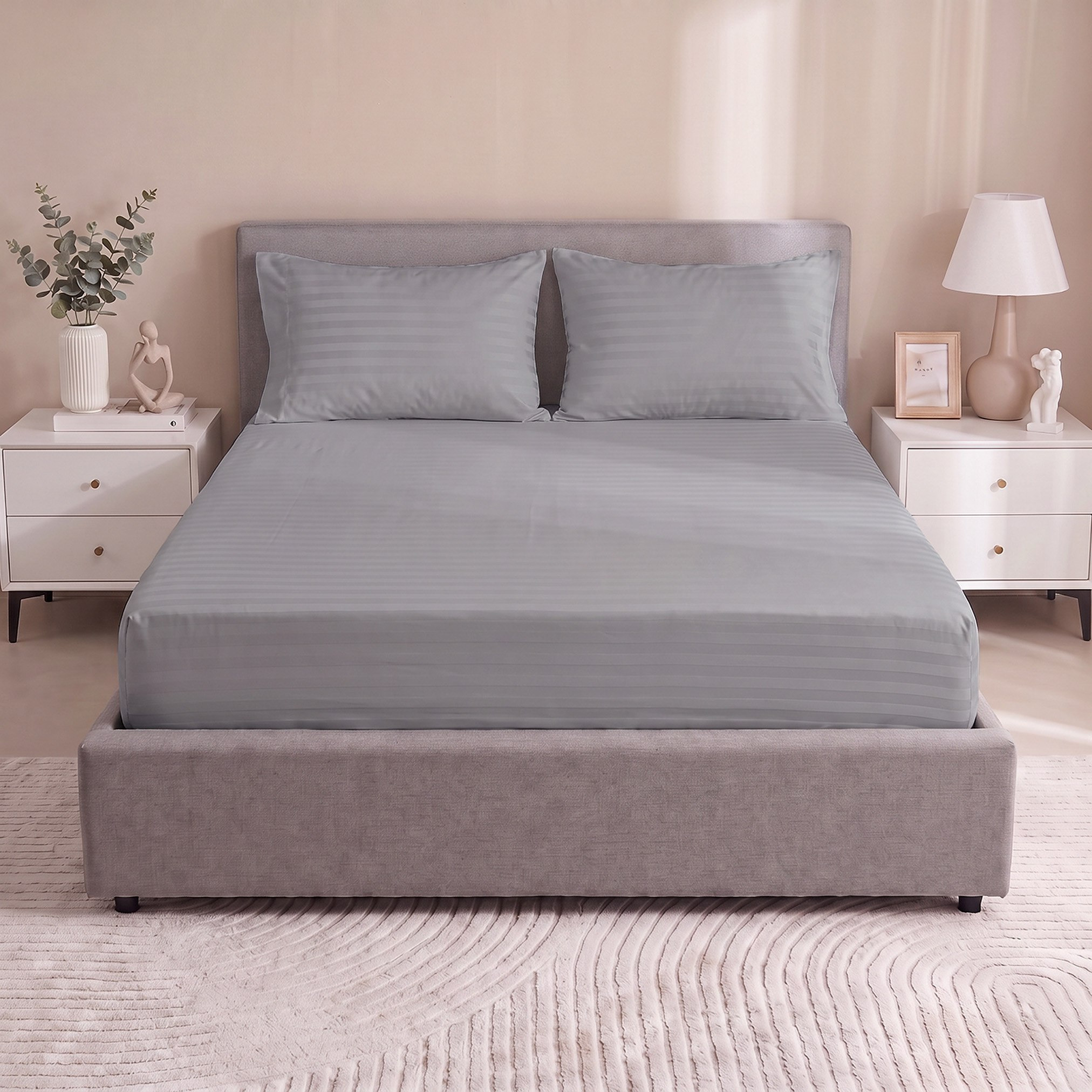 Standford 3-Piece Hotel Thin Embossed Stripe Microfibre King Fitted Sheet Set - 180x200+35 cm-hbxhomeware-bedding-fittedsheets-image-3