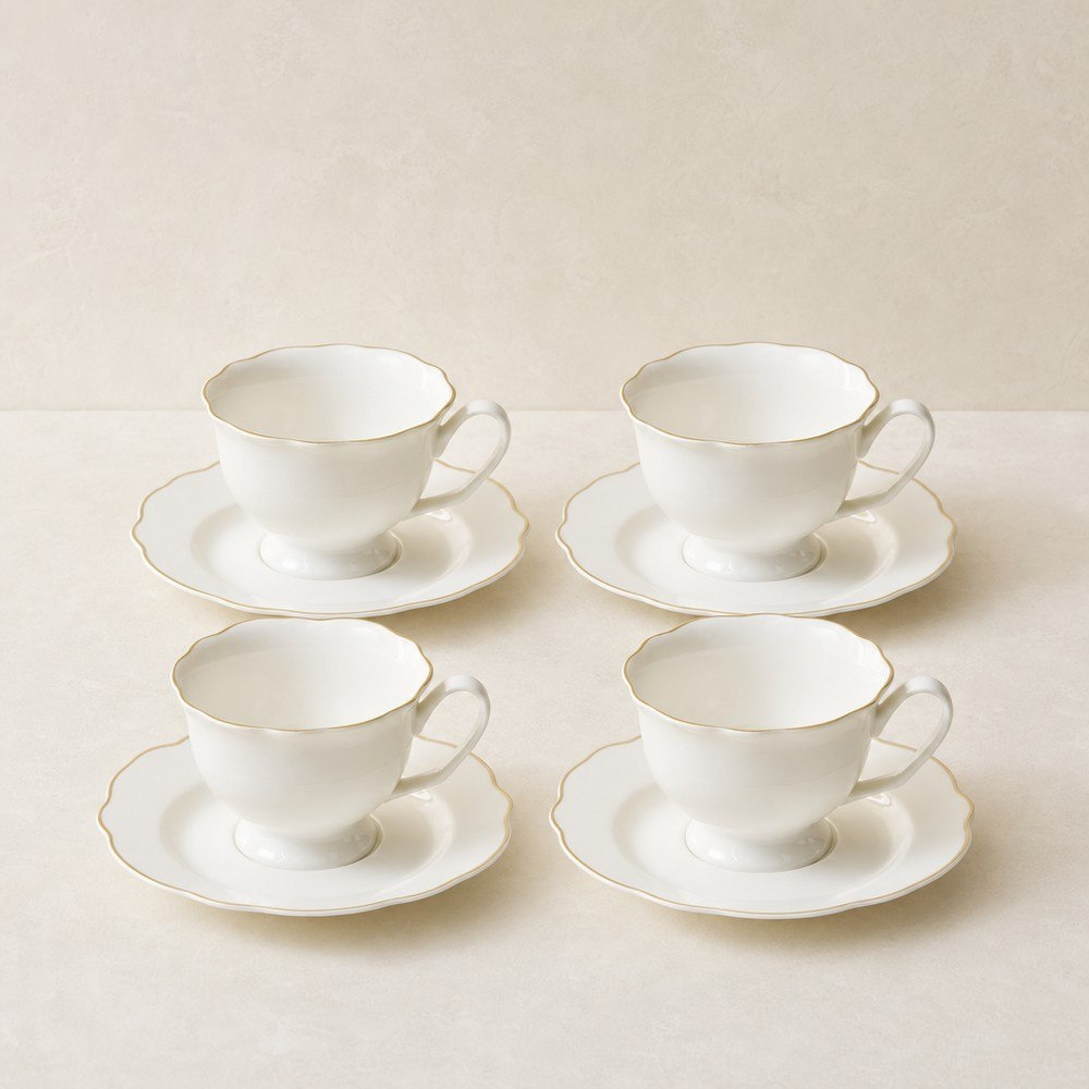 Ivory 4-Piece Cup and Saucer Set - 220 ml-hbxhomeware-diningandtabletop-coffeeandteasets-image-1