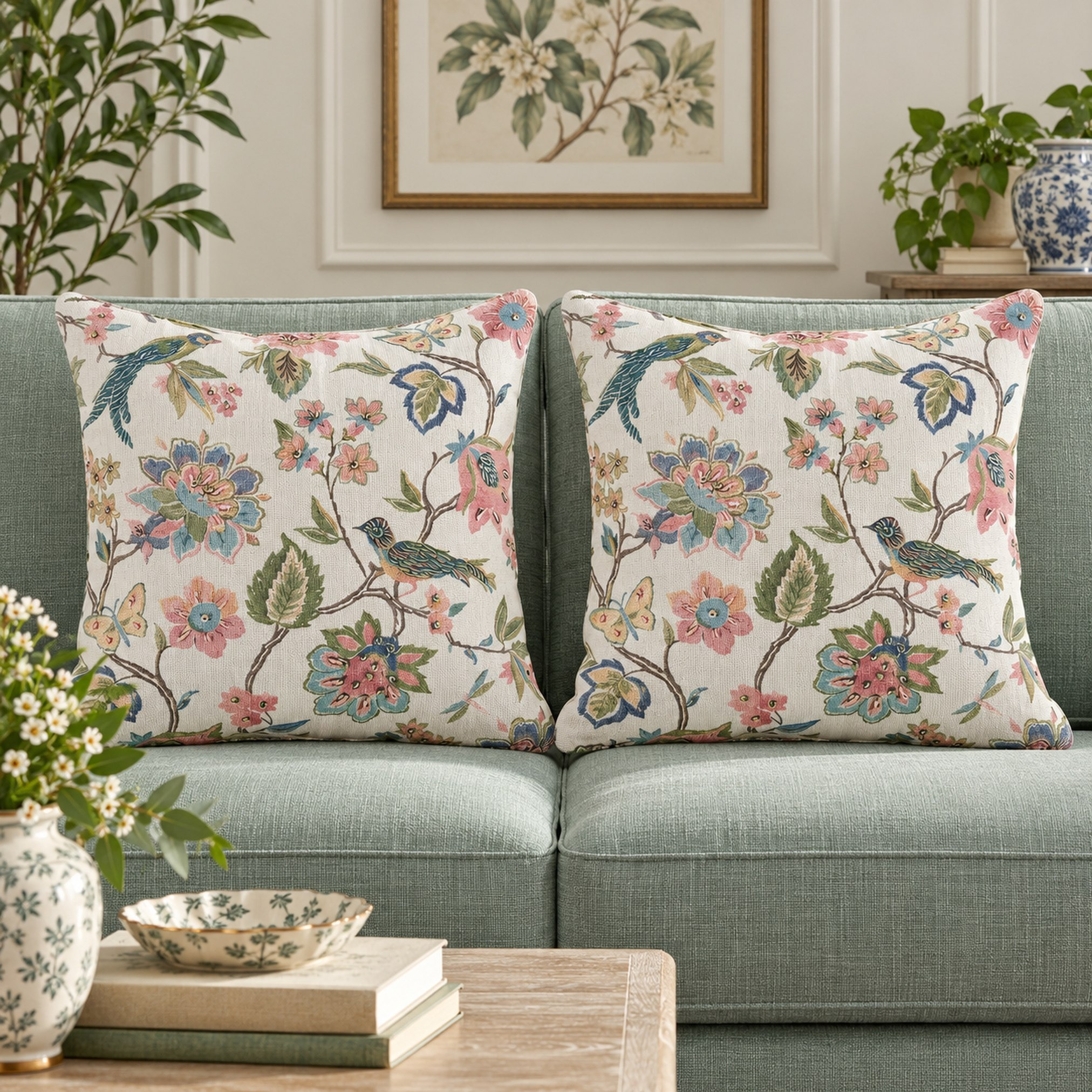وسادة محشوة من بيرد آند فلورا - طقم من قطعتين-hbxlivingroom-furnishings-cushionsandcovers-filledcushions-image-1