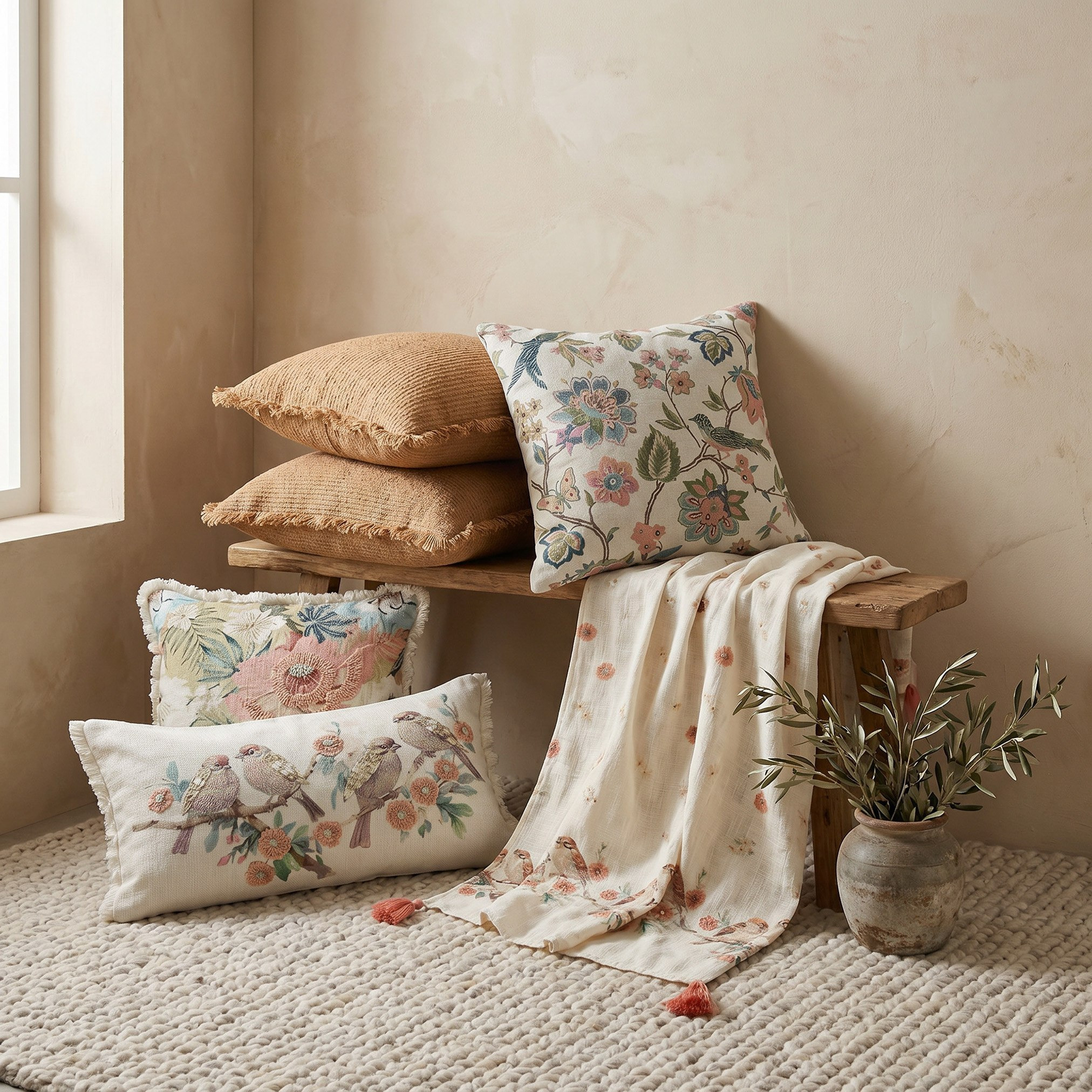 وسادة محشوة من بيرد آند فلورا - طقم من قطعتين-hbxlivingroom-furnishings-cushionsandcovers-filledcushions-image-6