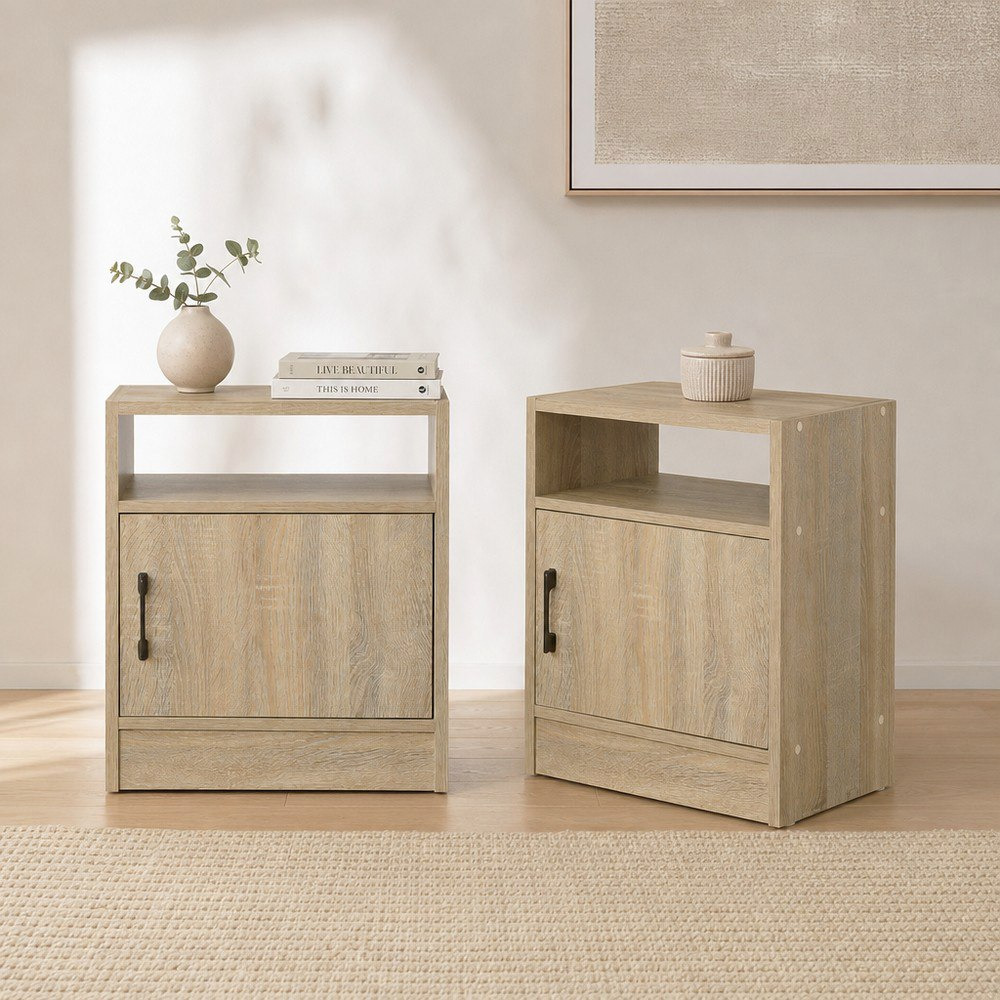 Movo Oasis 1-Door Nightstand with Open Shelf - Set of 2-hbxfurniture-bedroom-nightstands-image-1