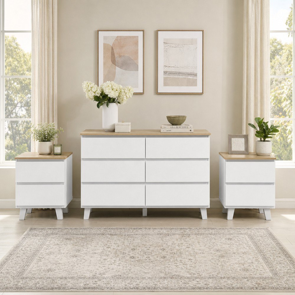 طقم طاولة سرير جانبية بدرجين مع تسريحة من كولستورب - 3 قطع-hbxfurniture-bedroom-dressersandmirrors-image-1