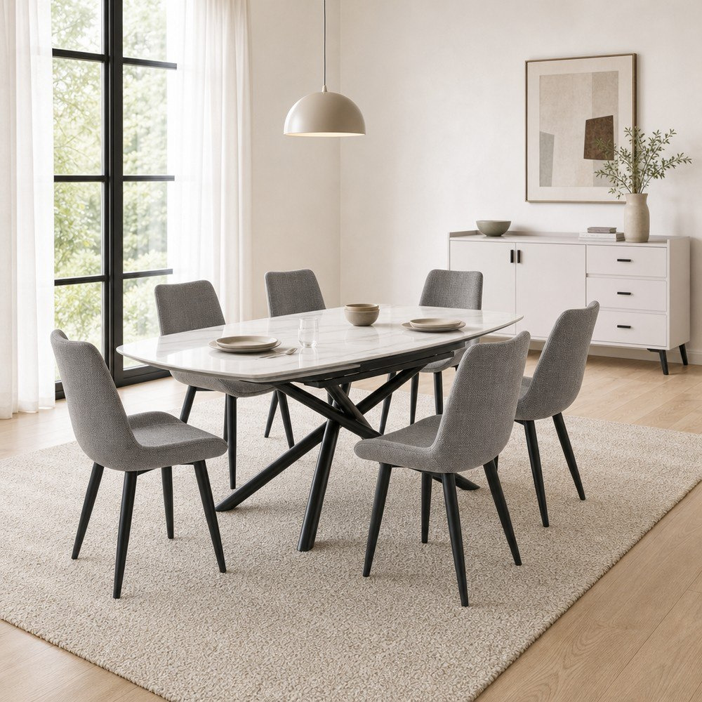 Mandy Roma Extendable 6-Seater Sintered Stone Dining Set with Marwell 1.5 Metre Sideboard-hbxfurniture-diningtablesandsets-diningsets-sixseater-image-1