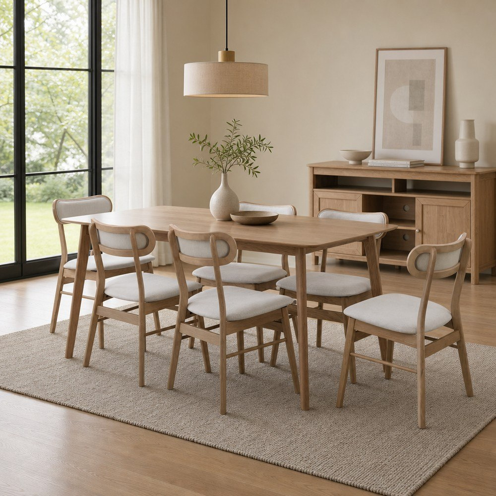 طقم طاولة سفرة لـ6 مقاعد مع خزانة جانبية من سكاندي نوردي نكست-hbxfurniture-diningtablesandsets-diningsets-sixseater-image-1