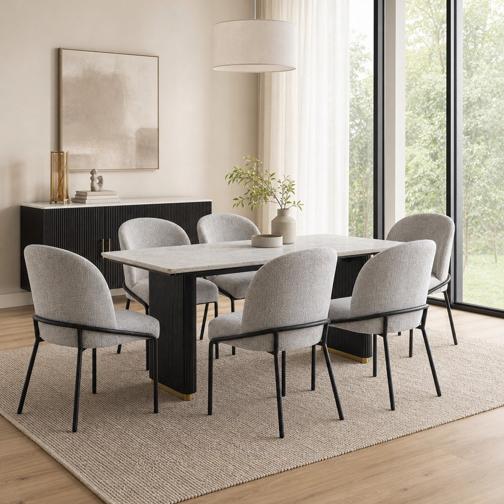 Cavon Fabio 6-Seater Genuine Marble Top Dining Set with Sideboard-hbxfurniture-diningtablesandsets-diningsets-sixseater-image-1