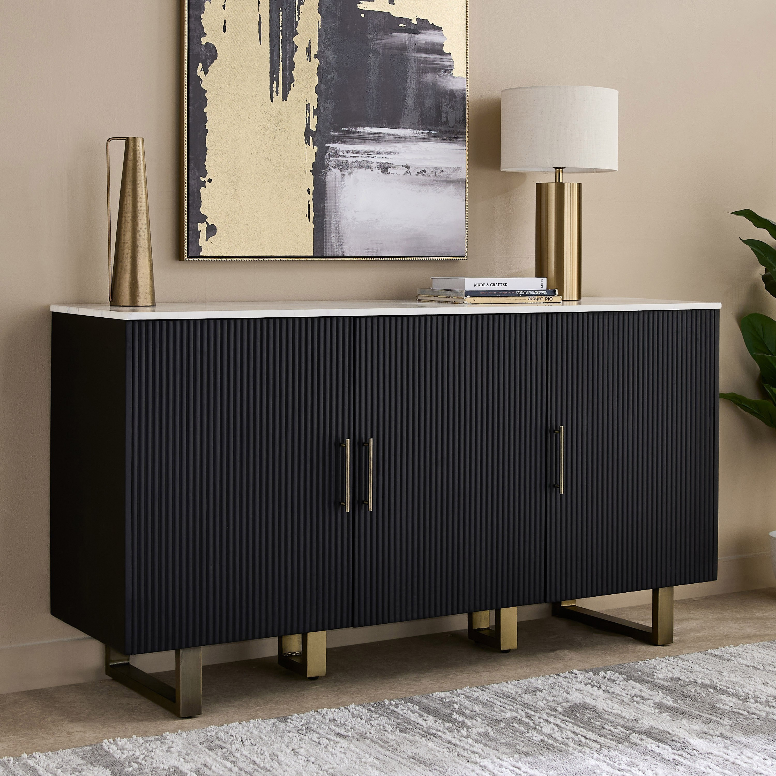 طقم سفرة 6 مقاعد بسطح رخام طبيعي مع خزانة جانبية من كافون فابيو ويلز-hbxfurniture-diningtablesandsets-diningsets-sixseater-image-14