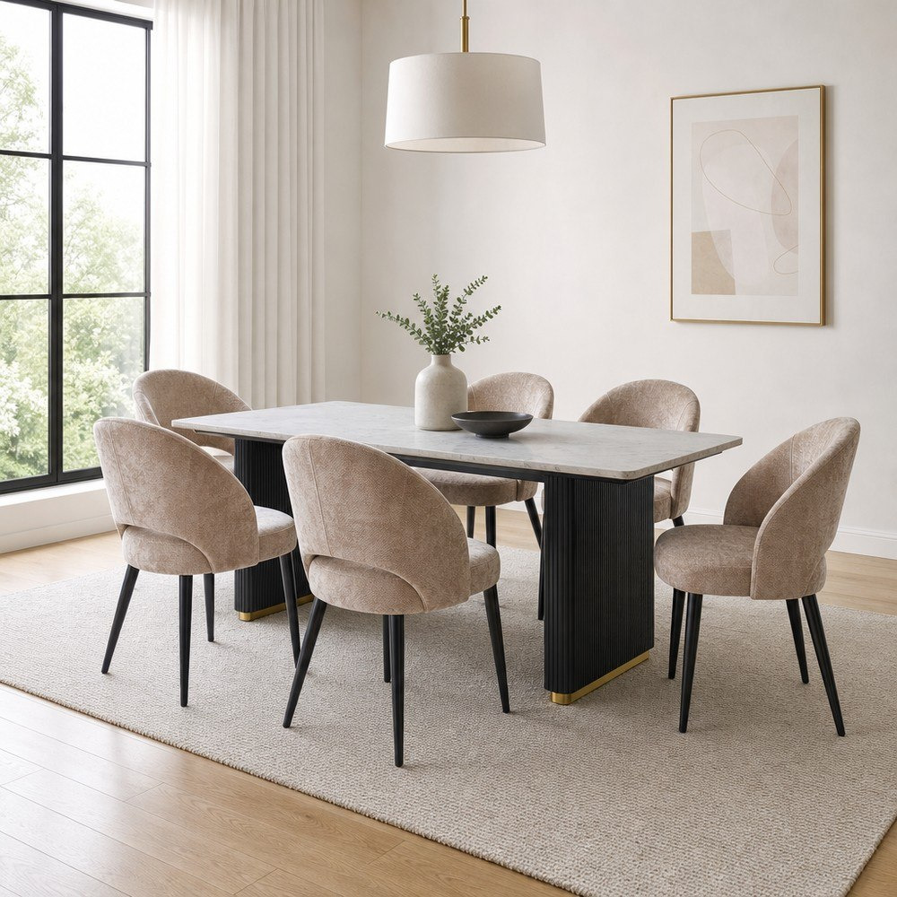 طقم سفرة 6 مقاعد بسطح رخام طبيعي من كافون فابيو ويلز-hbxfurniture-diningtablesandsets-diningsets-sixseater-image-1