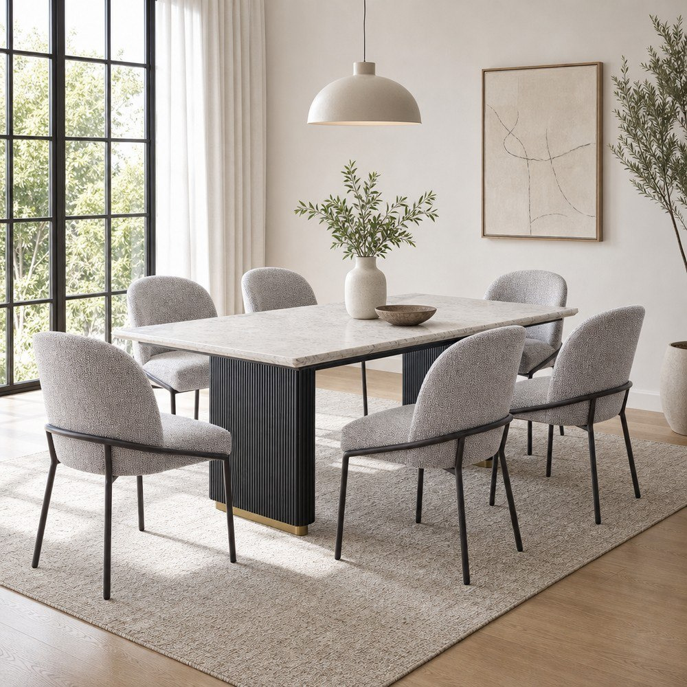 Cavon Fabio 6-Seater Genuine Marble Top Dining Set-hbxfurniture-diningtablesandsets-diningsets-sixseater-image-1
