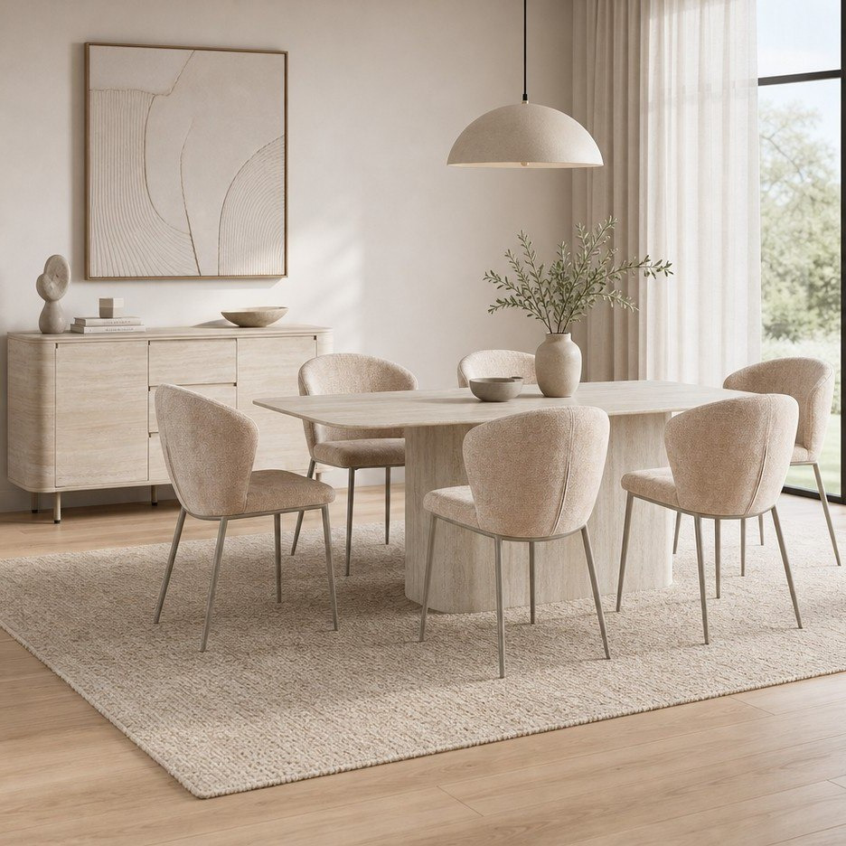 طقم طاولة سفرة من الحجر الملبّد لـ6 مقاعد مع خزانة جانبية من أستونيا-hbxfurniture-diningtablesandsets-diningsets-sixseater-image-1