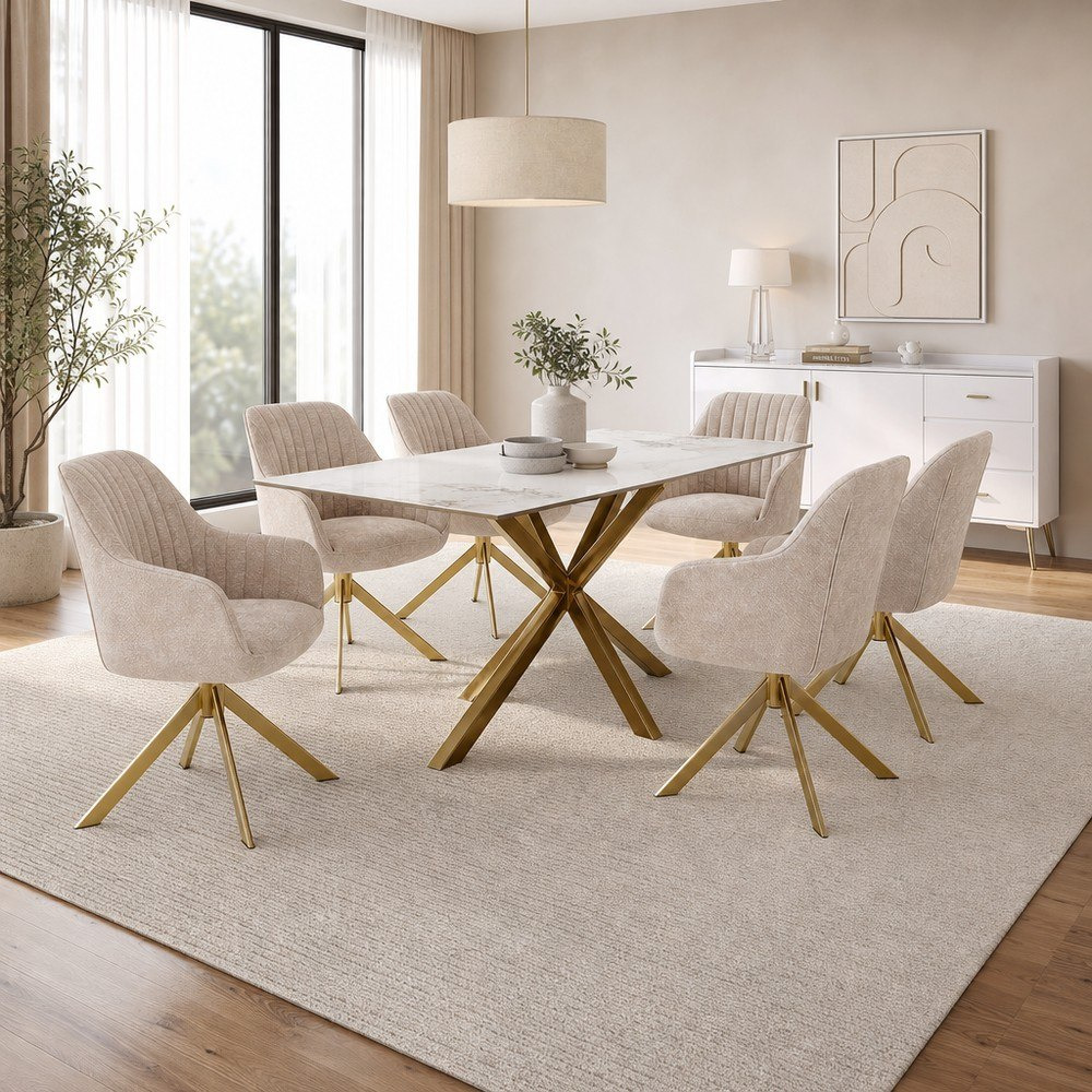 #cnfm title# Welwick Winchester 6-Seater Sintered Stone Dining Set with Pearl 1.5 M Sideboard-hbxfurniture-diningtablesandsets-diningsets-sixseater-image-1