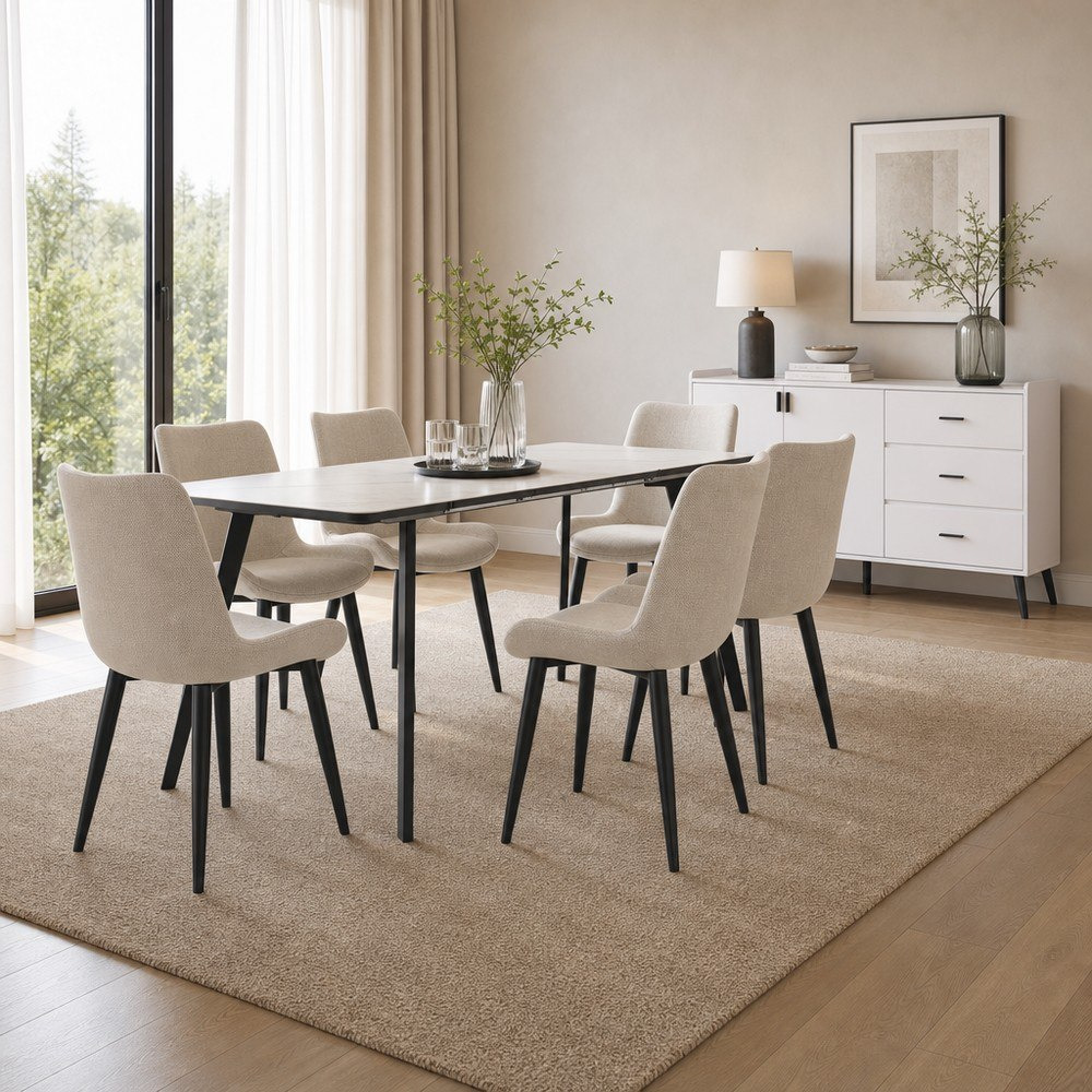 Roma Marwell Extendable 6-Seater Sintered Stone Dining Set with Marwell 1.5 Metre Sideboard-hbxfurniture-diningtablesandsets-diningsets-sixseater-image-1
