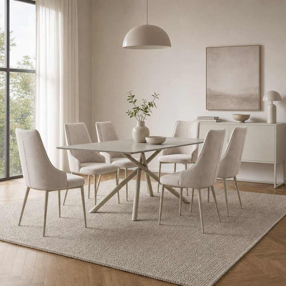 طقم طاولة طعام 6 مقاعد بسطح من الحجر الملبّد مع خزانة جانبية هارينغتون من تويستر-hbxfurniture-diningtablesandsets-diningsets-sixseater-image-1