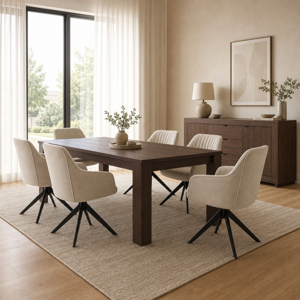 طقم طاولة سفرة 6 مقاعد مع طاولة بوفيه جانبية من ريكاردو ليونور-hbxfurniture-diningtablesandsets-diningsets-sixseater-image-1