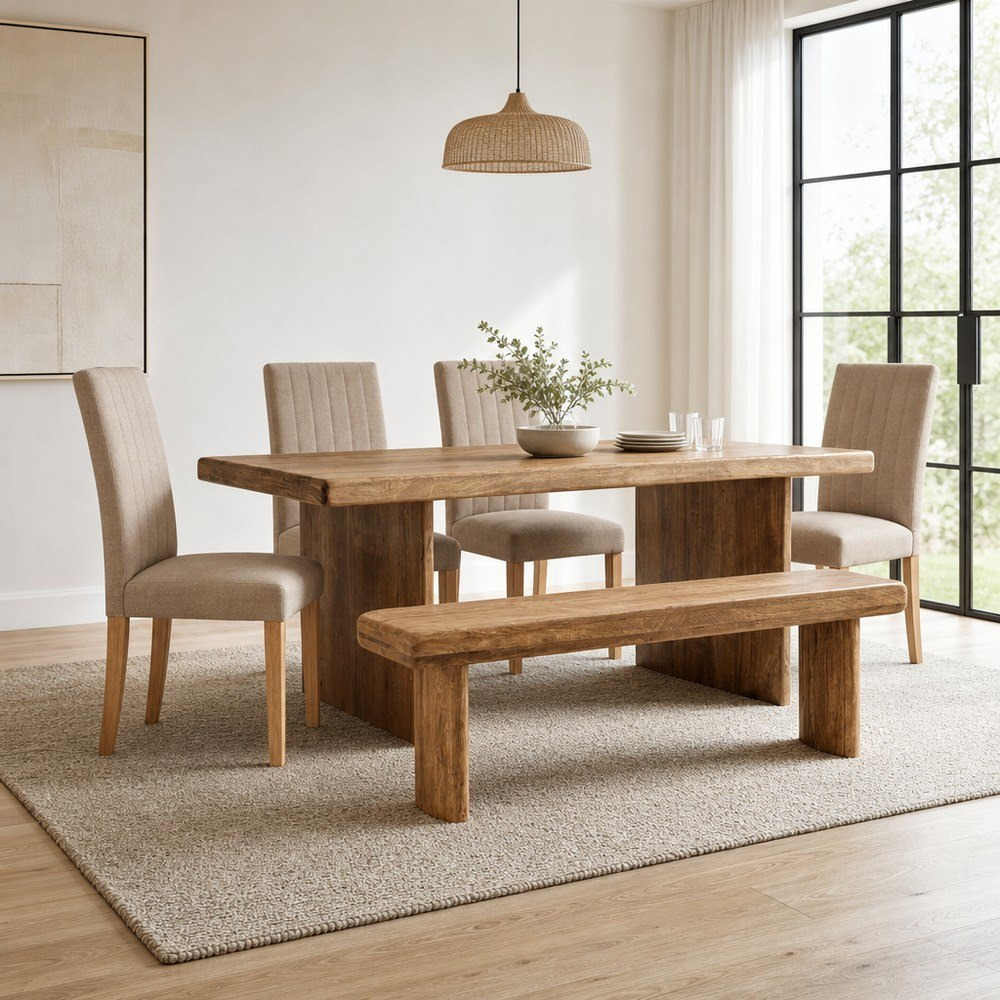 طقم طاولة سفرة من الخشب الصلب لـ4 مقاعد مع مقعد من كافون كلايتون بالي-hbxdiningroom-diningtablesandsets-diningsets-fourseater-image-1